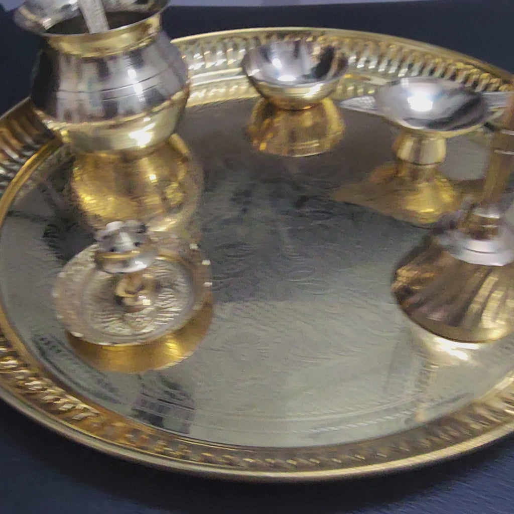 Brass 10 inch pooja thali set of 7 pcs