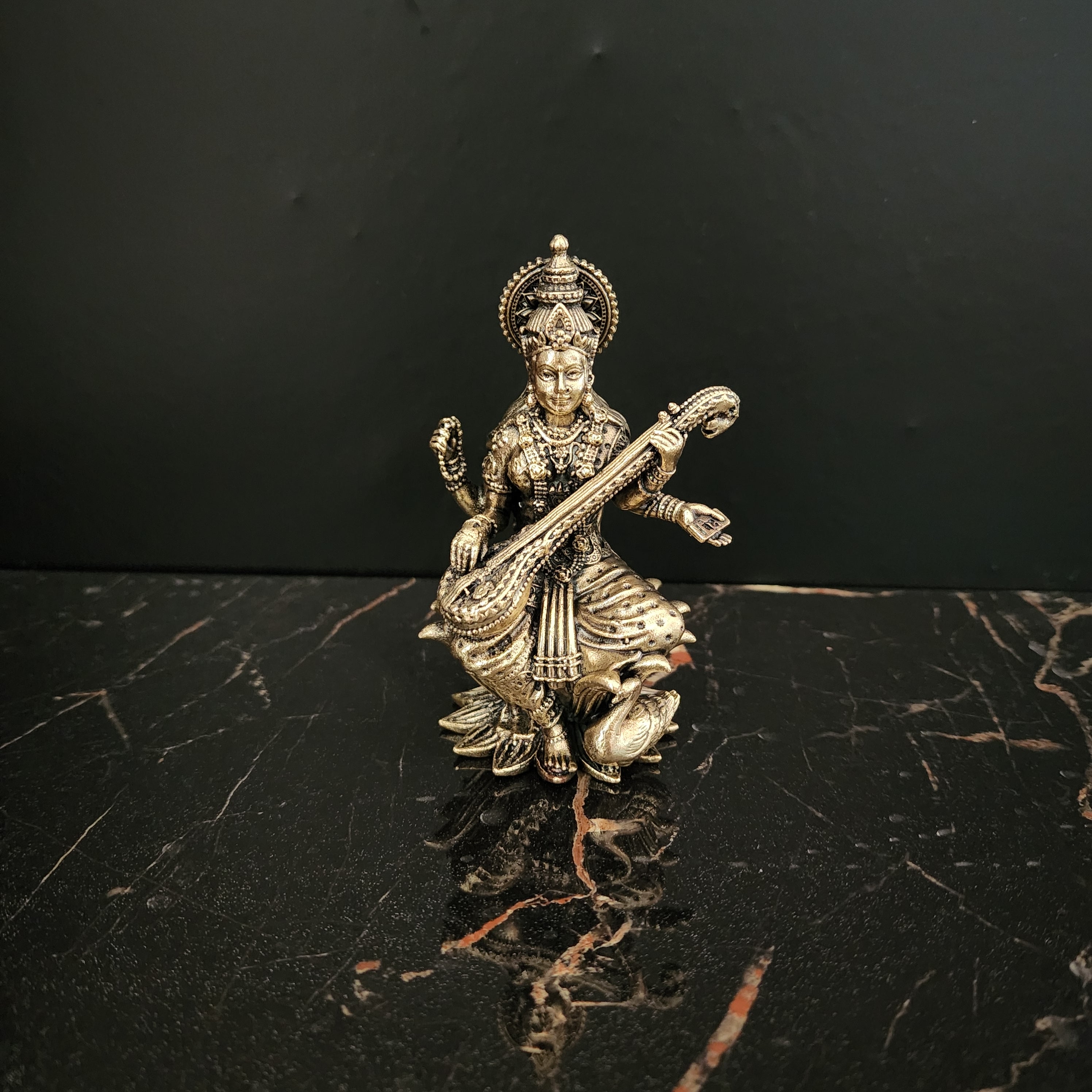 4 inch Saraswati Premium brass statue