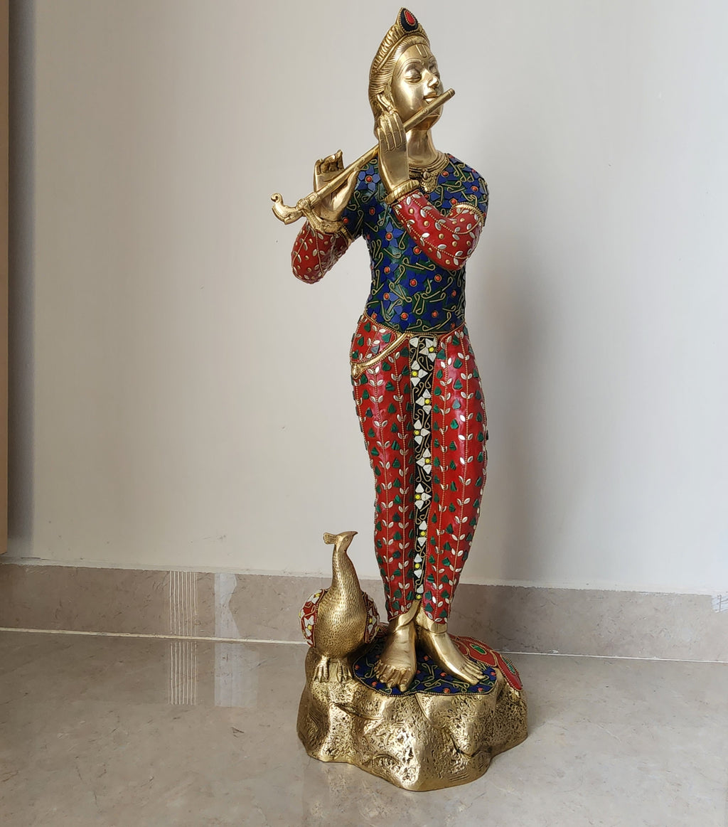 30 inch Krishna murti with stone work