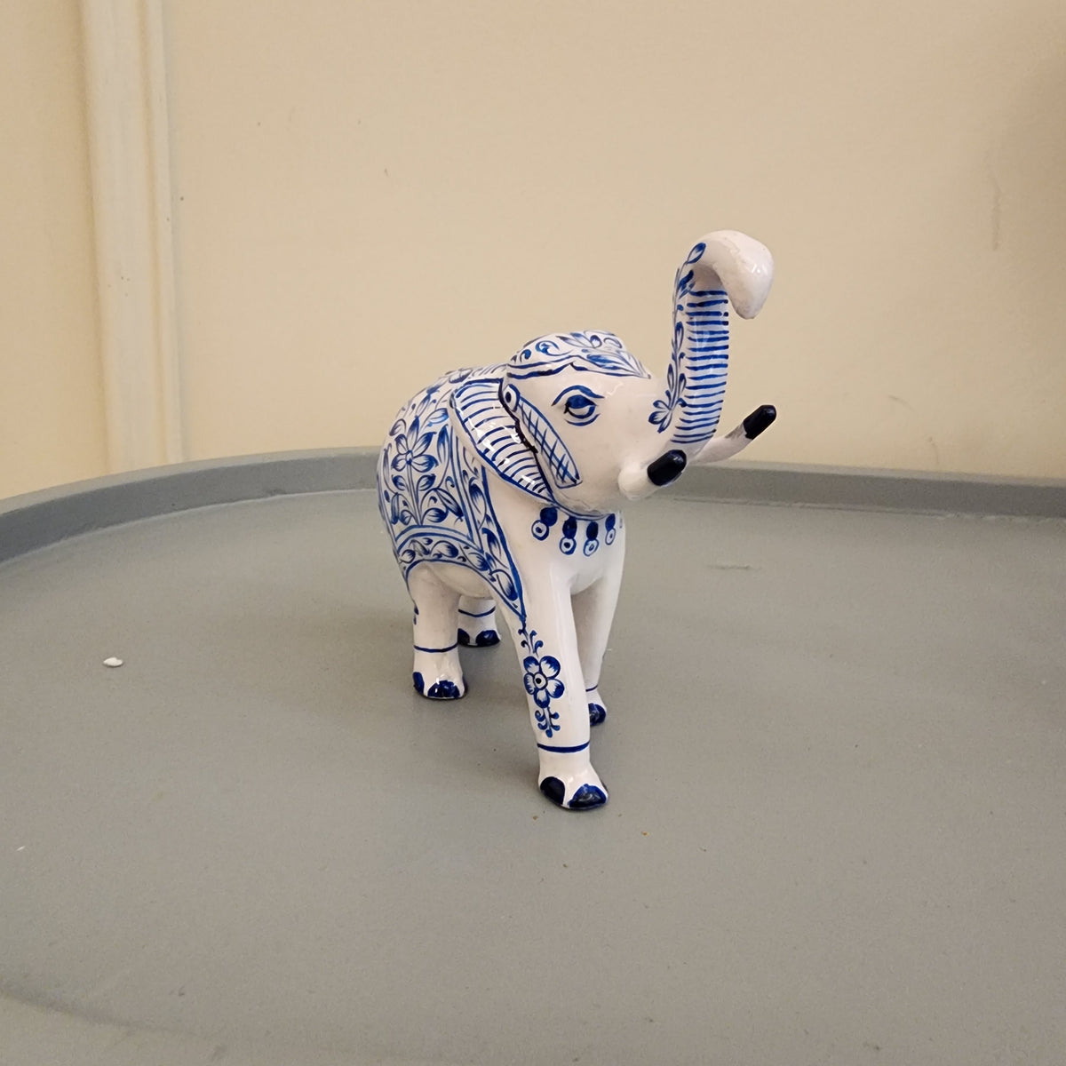 Elephant statue with trunk up metal with hand-painted enamel work