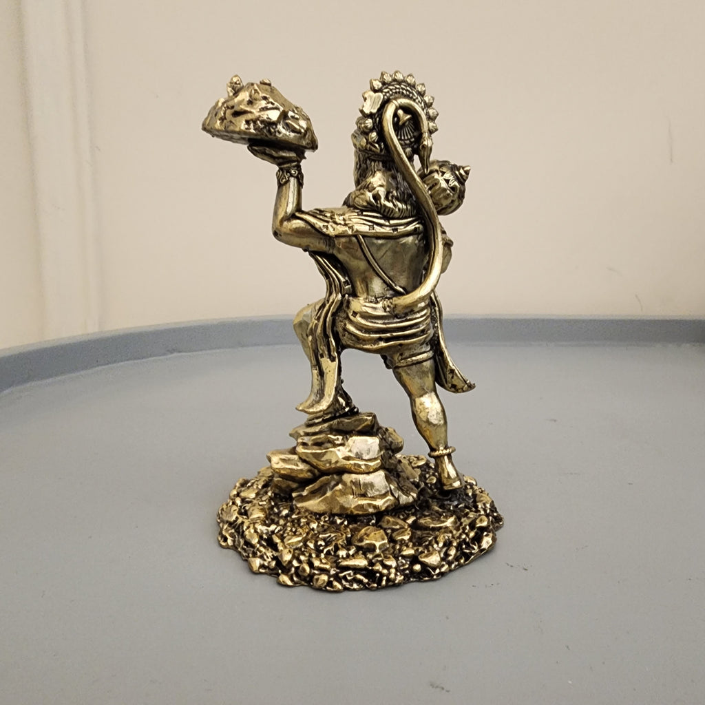 Brass Hanuman Statue with Mountain | sanjeevani Pahad Hanuman | (6 inch) Pack of 1