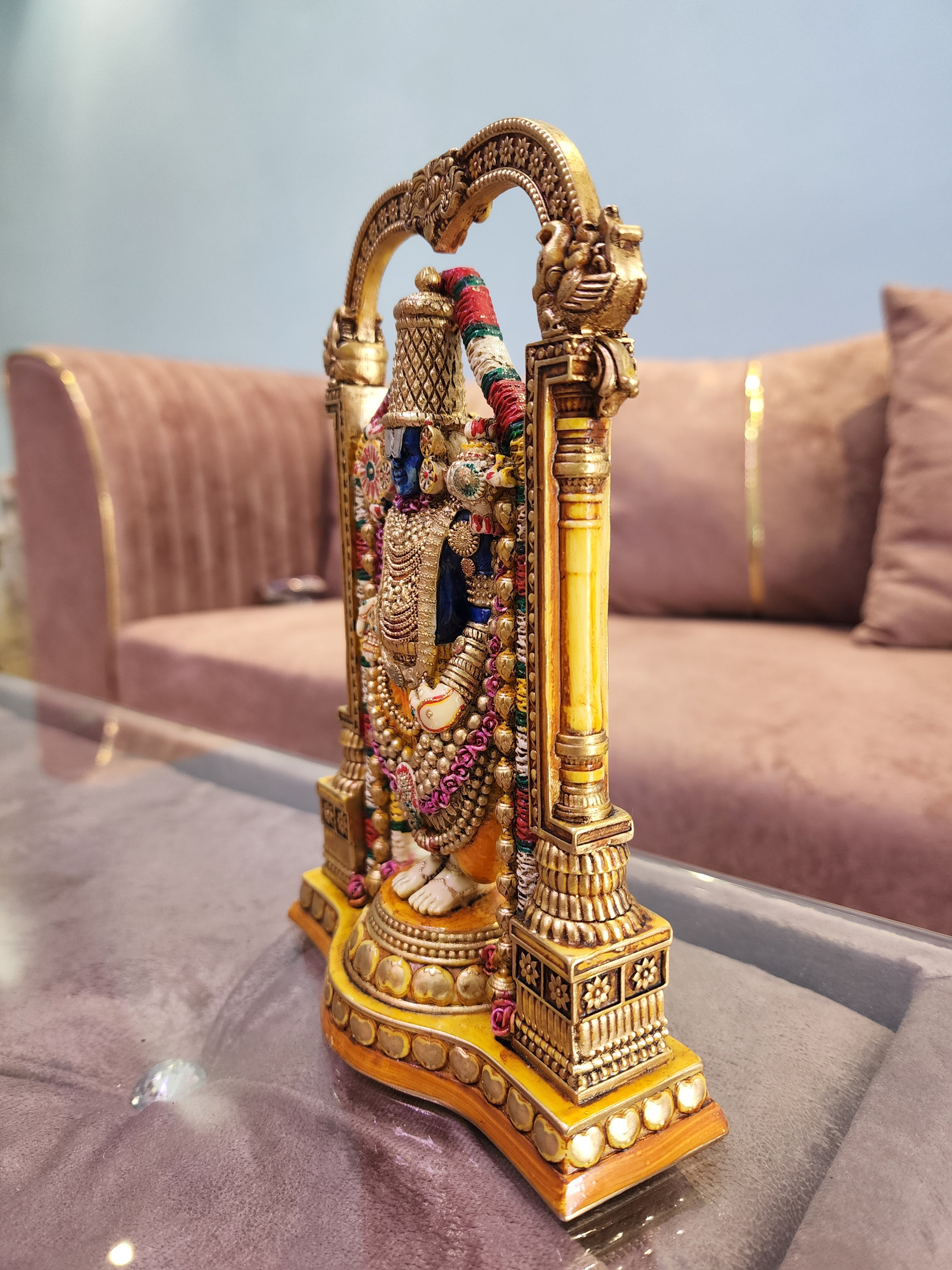 8.5 Inch Tirupati Balaji Statue: Hand-Painted Venkateswara Marble Idol
