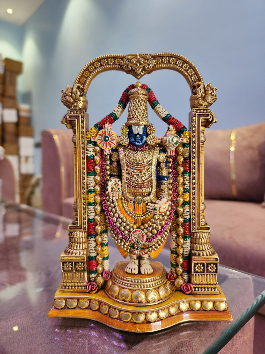 8.5 Inch Tirupati Balaji Statue: Hand-Painted Venkateswara Marble Idol