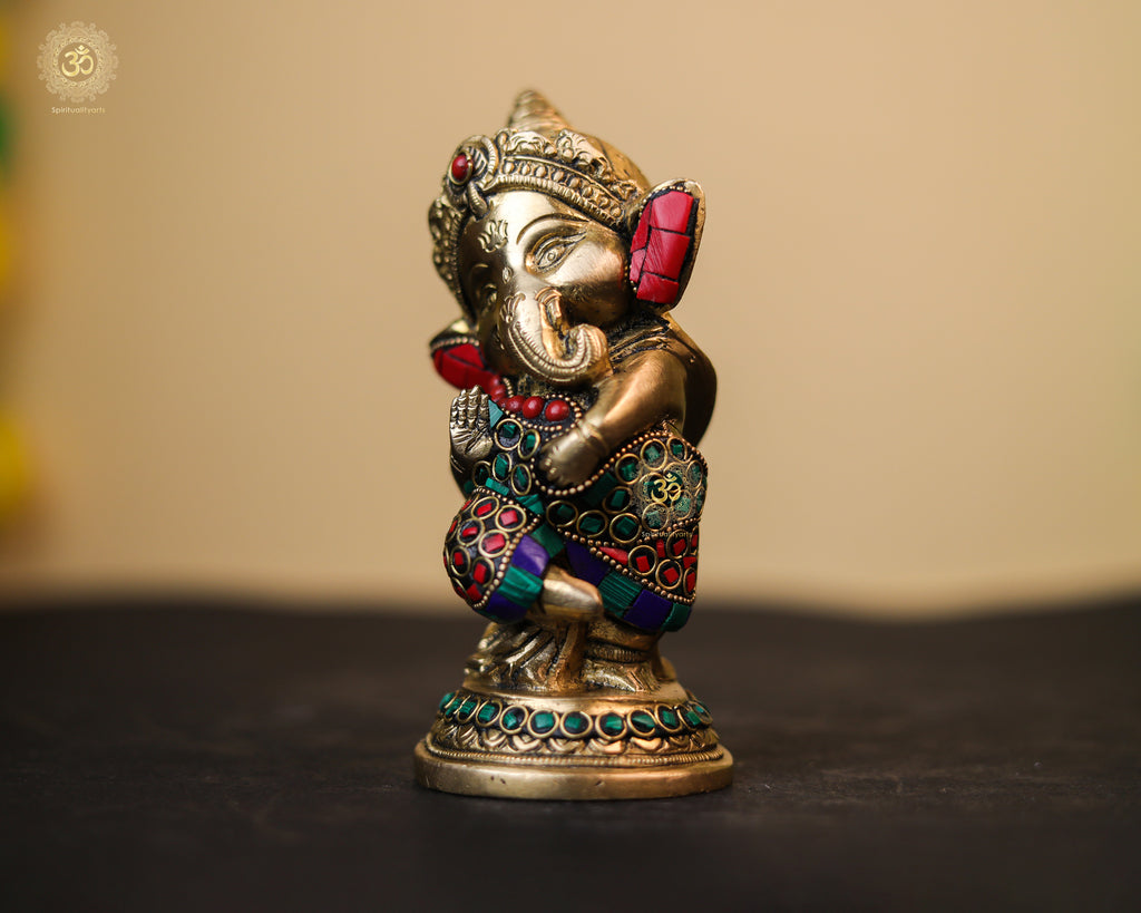 Brass Dancing Ganesh Statue 6 Inch