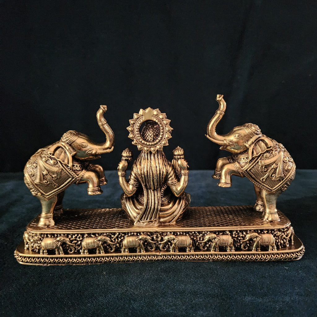 Brass Gajj Lakshmi Statue Hindu Goddess of Wealth 4.5 inch