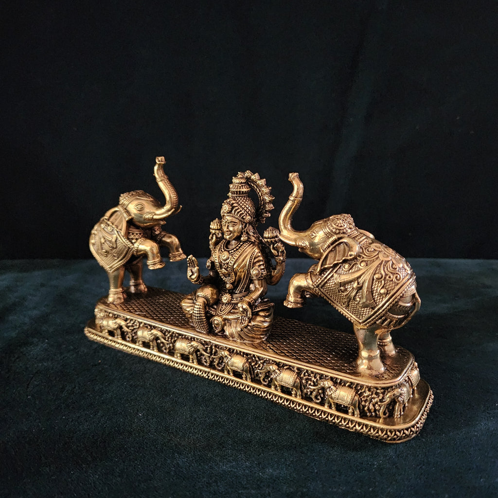Brass Gajj Lakshmi Statue Hindu Goddess of Wealth 4.5 inch