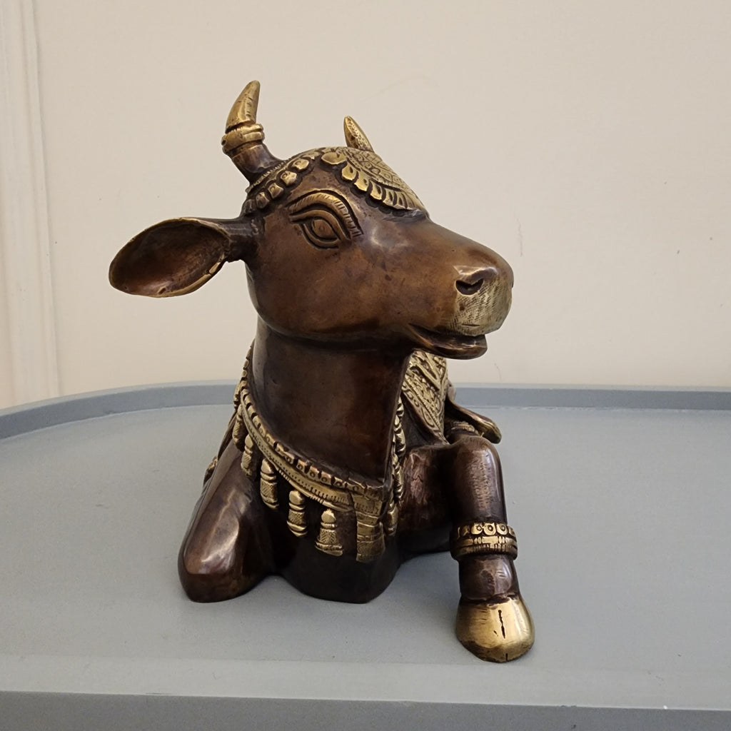 Brass Nandi Statue: Shiva's Bull Calf Idol (20cm) 5.5 kg