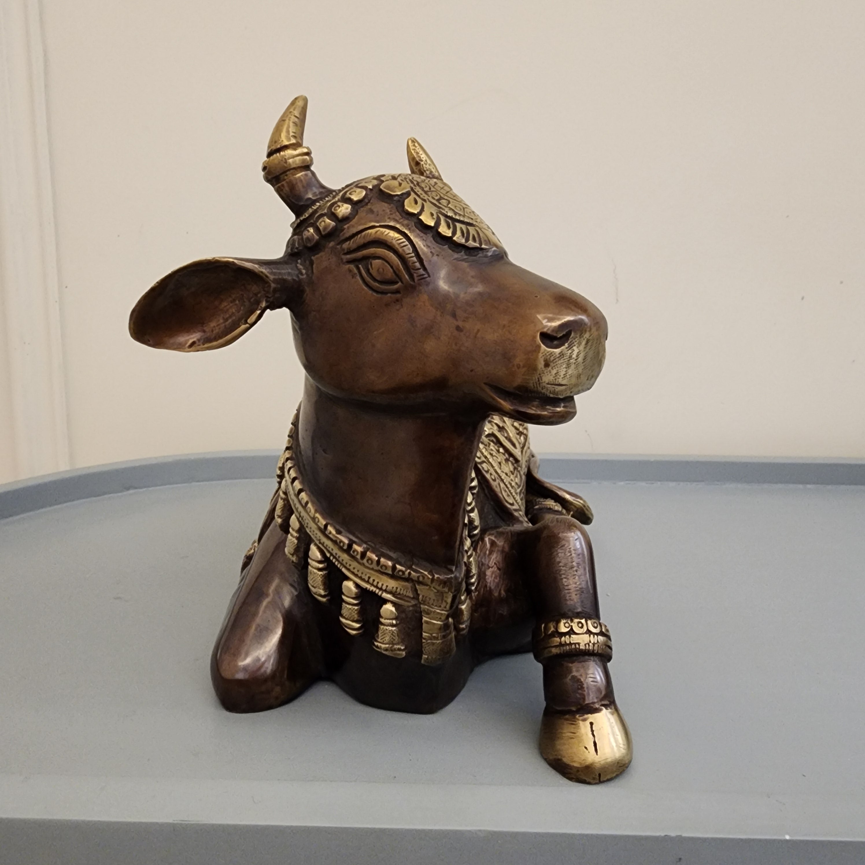Brass Nandi Statue: Shiva's Bull Calf Idol (20cm) 5.5 kg