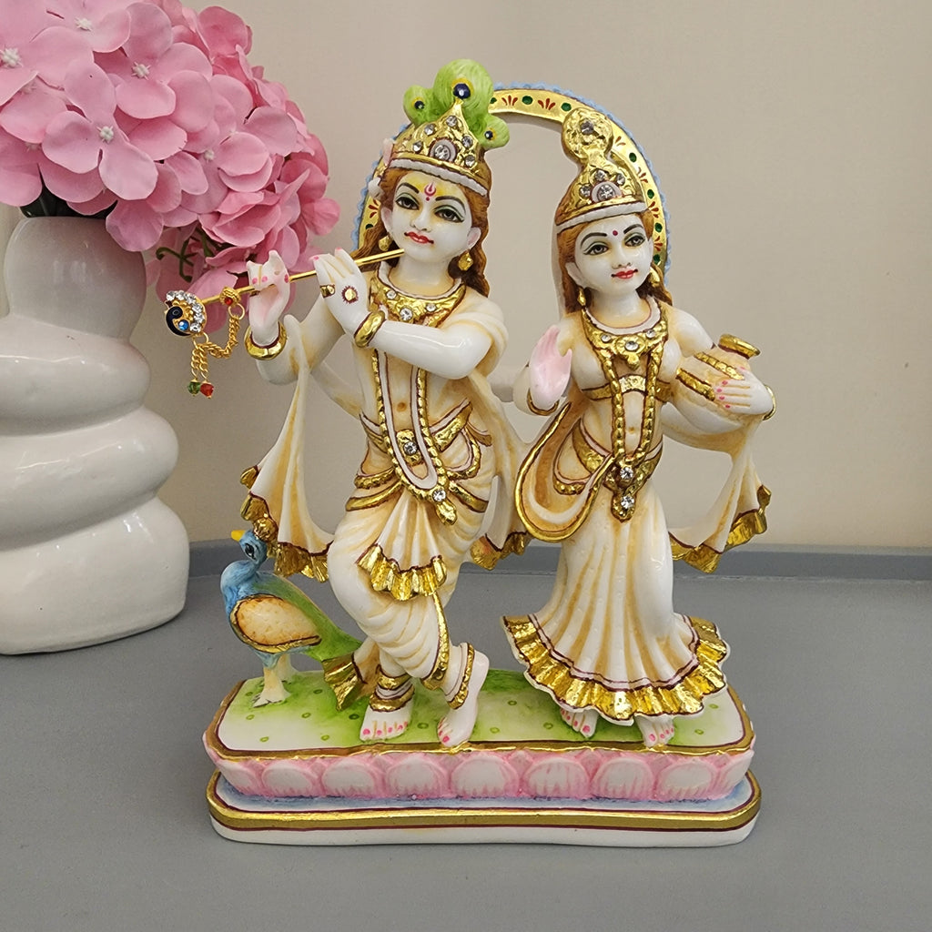 10 inch Hand Painted Culture Marble Radha Krishna statue