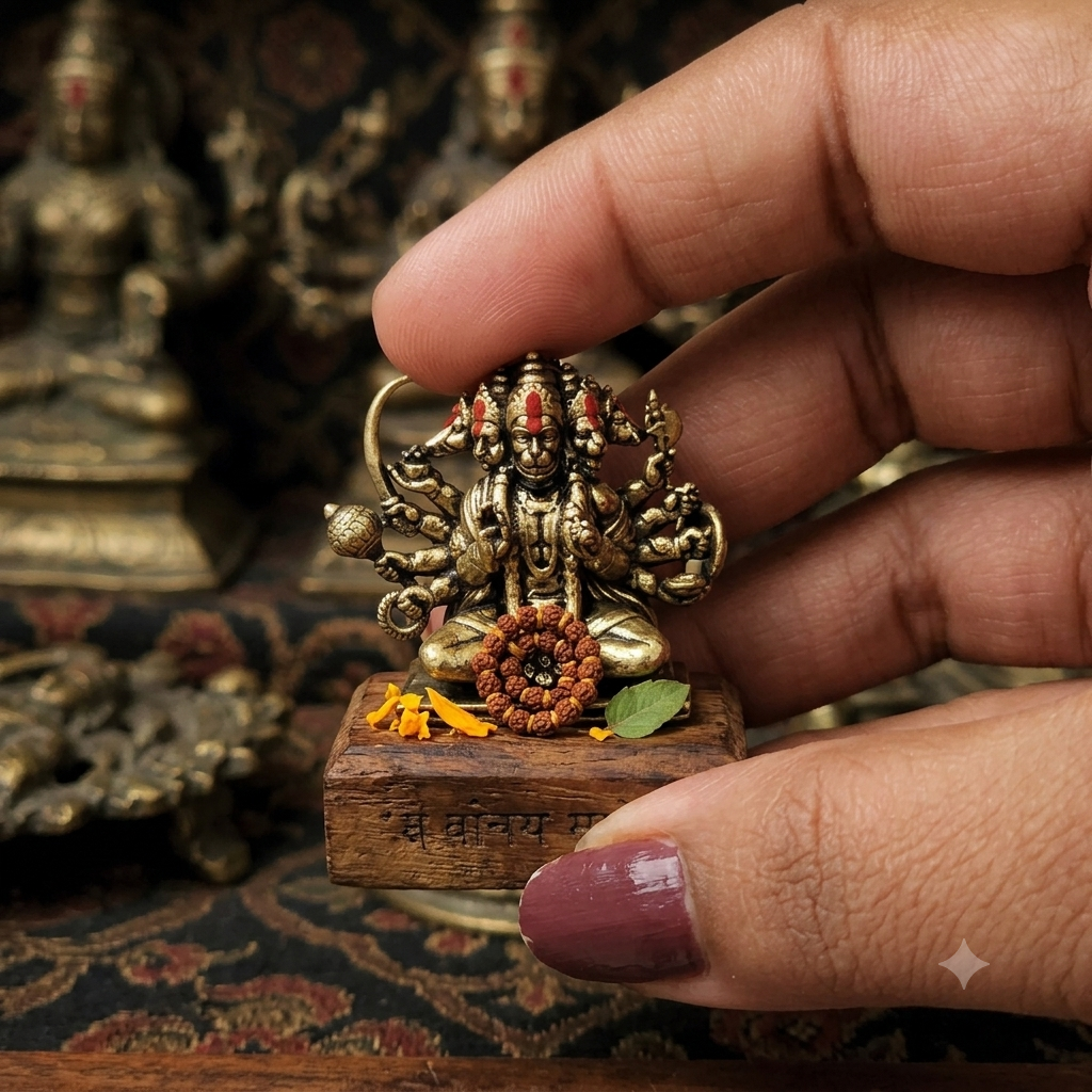 3 cm mini Punchmukhi statue round base or square base