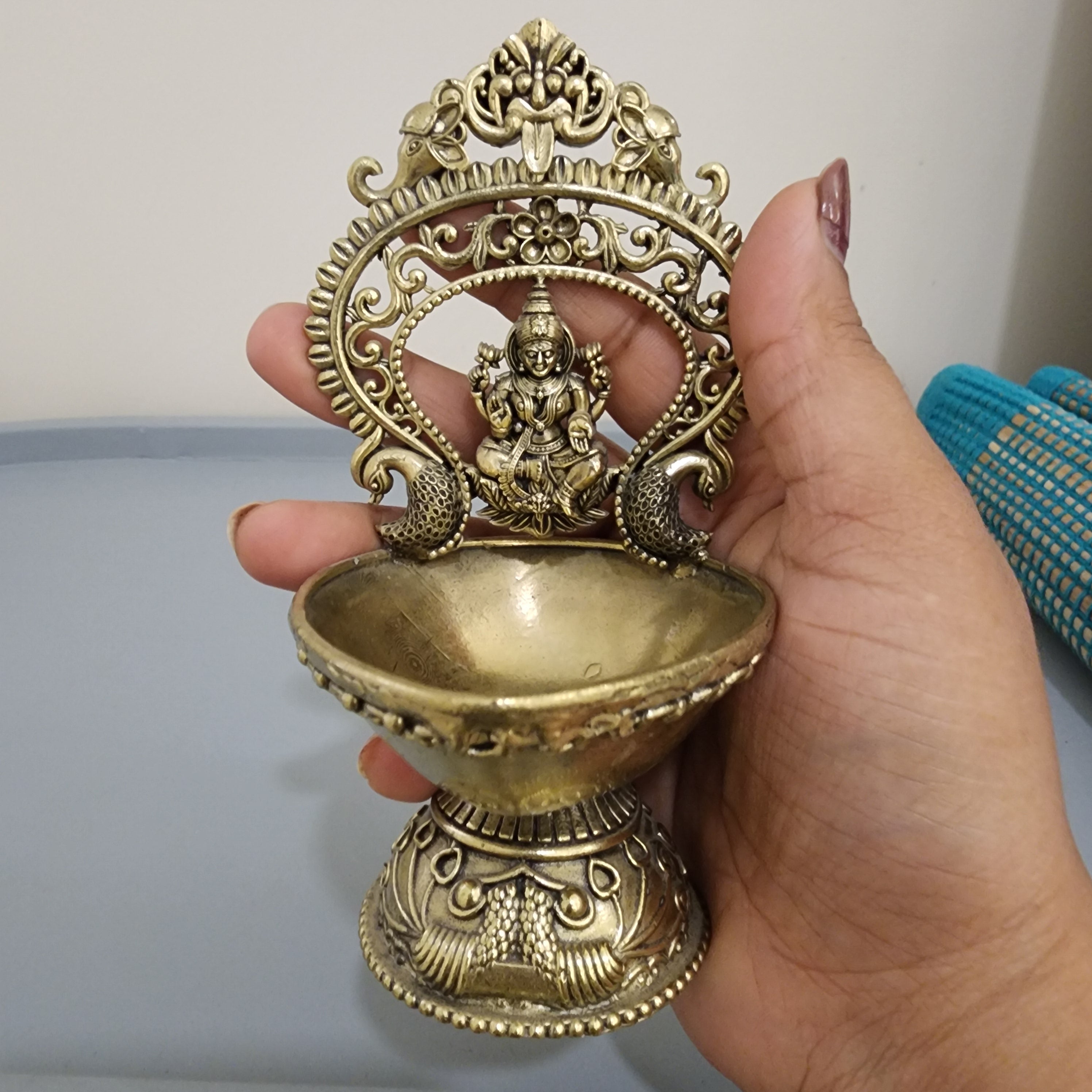 14 cm Premium brass Laxmi diya (215gram)