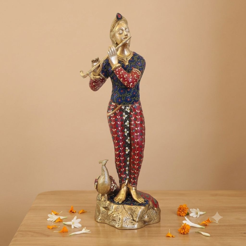 30 inch Krishna murti with stone work