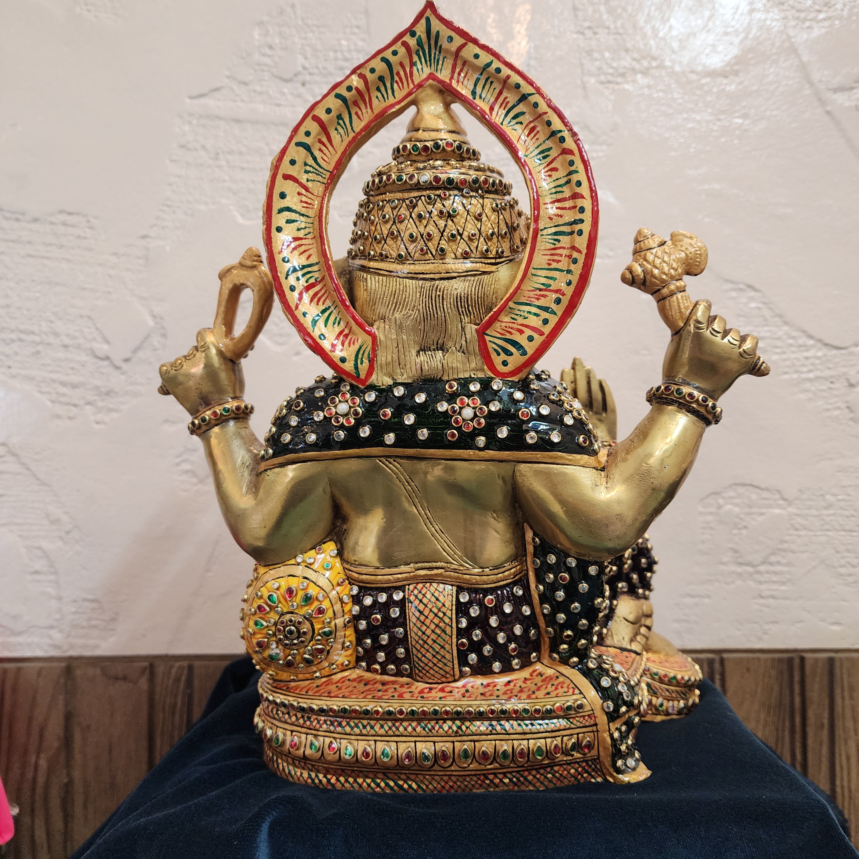  Big brass ganesha Statue in unique pose with jewelry stone work