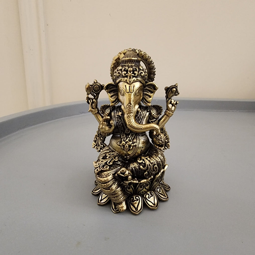 Brass Ganesh Statue sitting on lotus 4 inch [200gram]