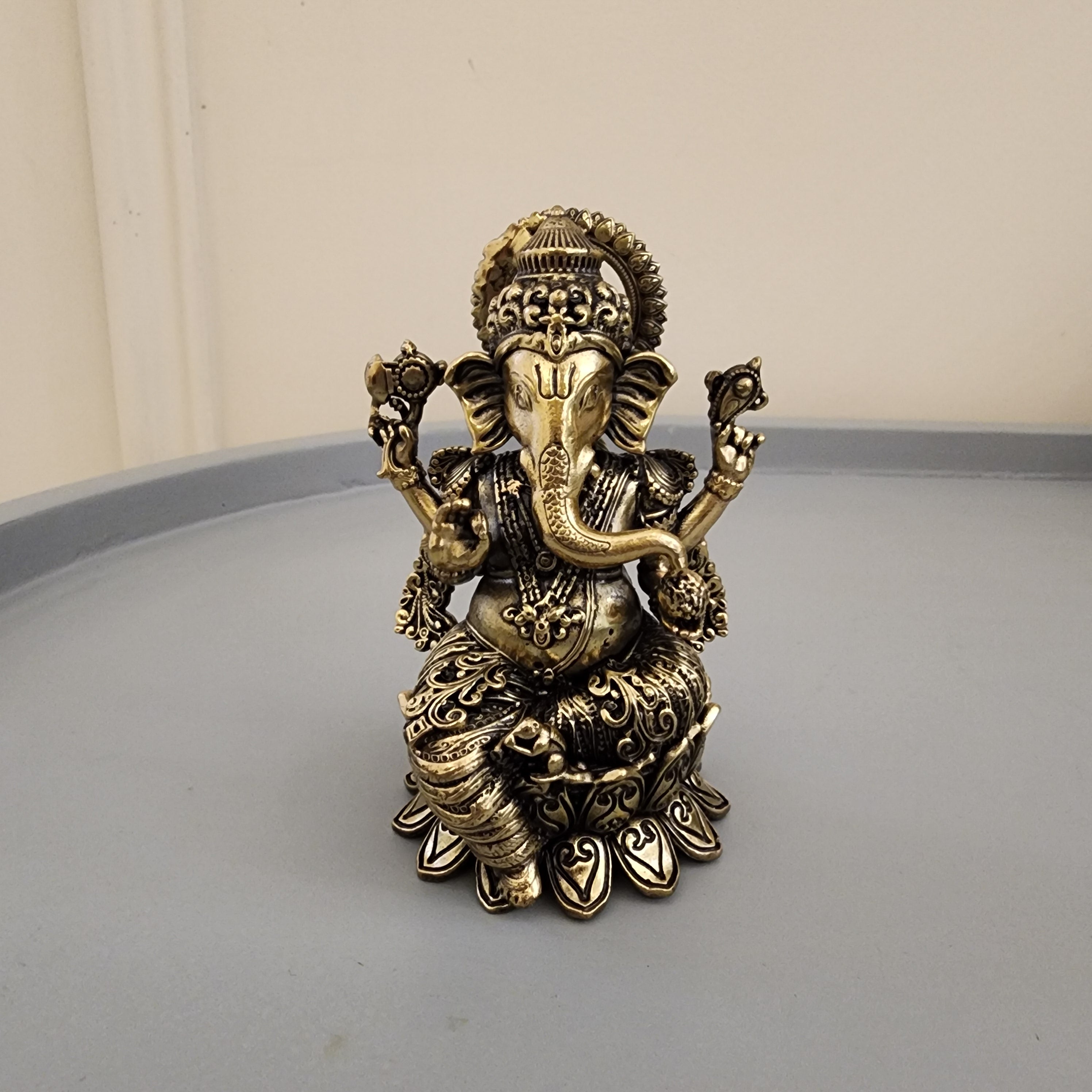 Brass Ganesh Statue sitting on lotus 4 inch [200gram]