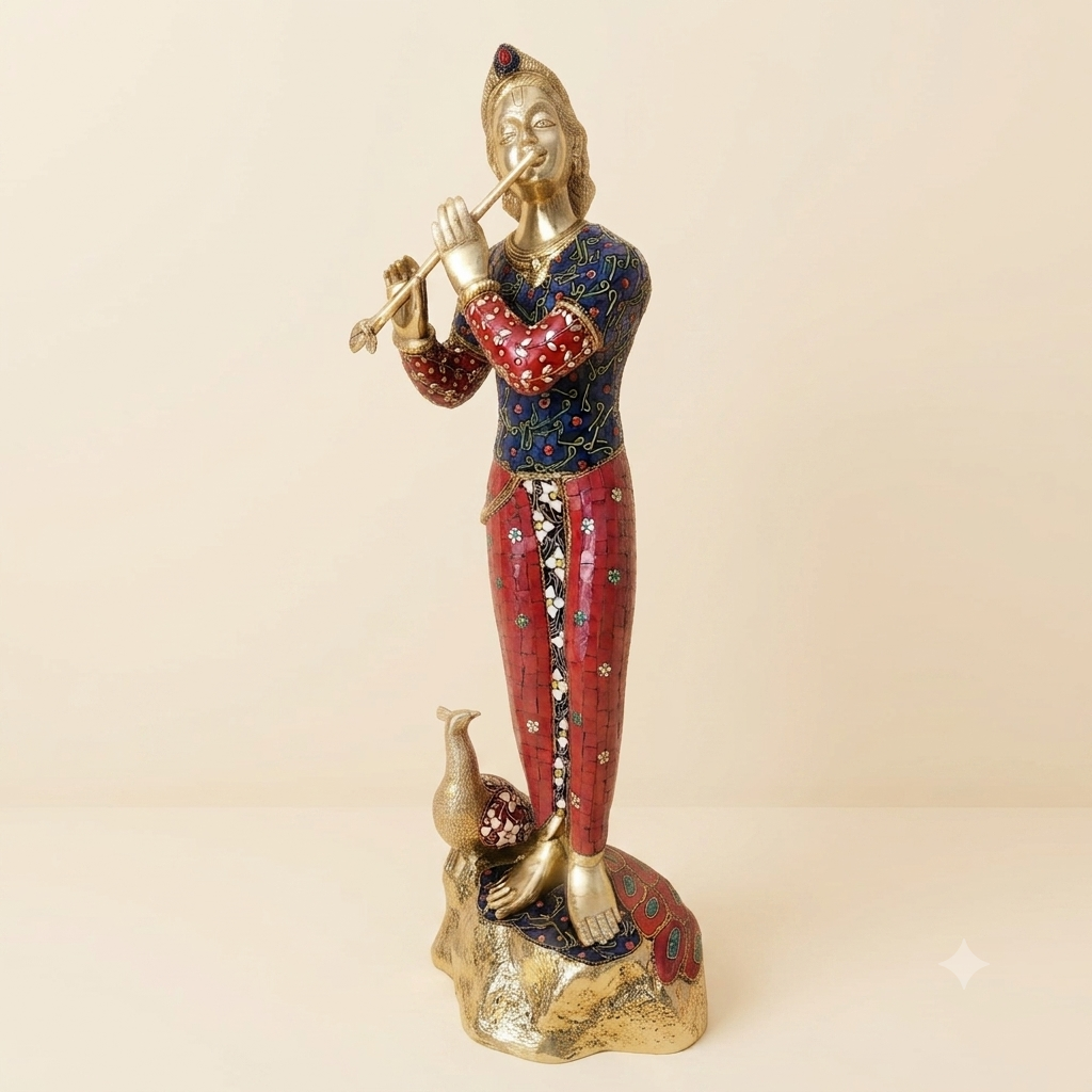 30 inch Krishna murti with stone work