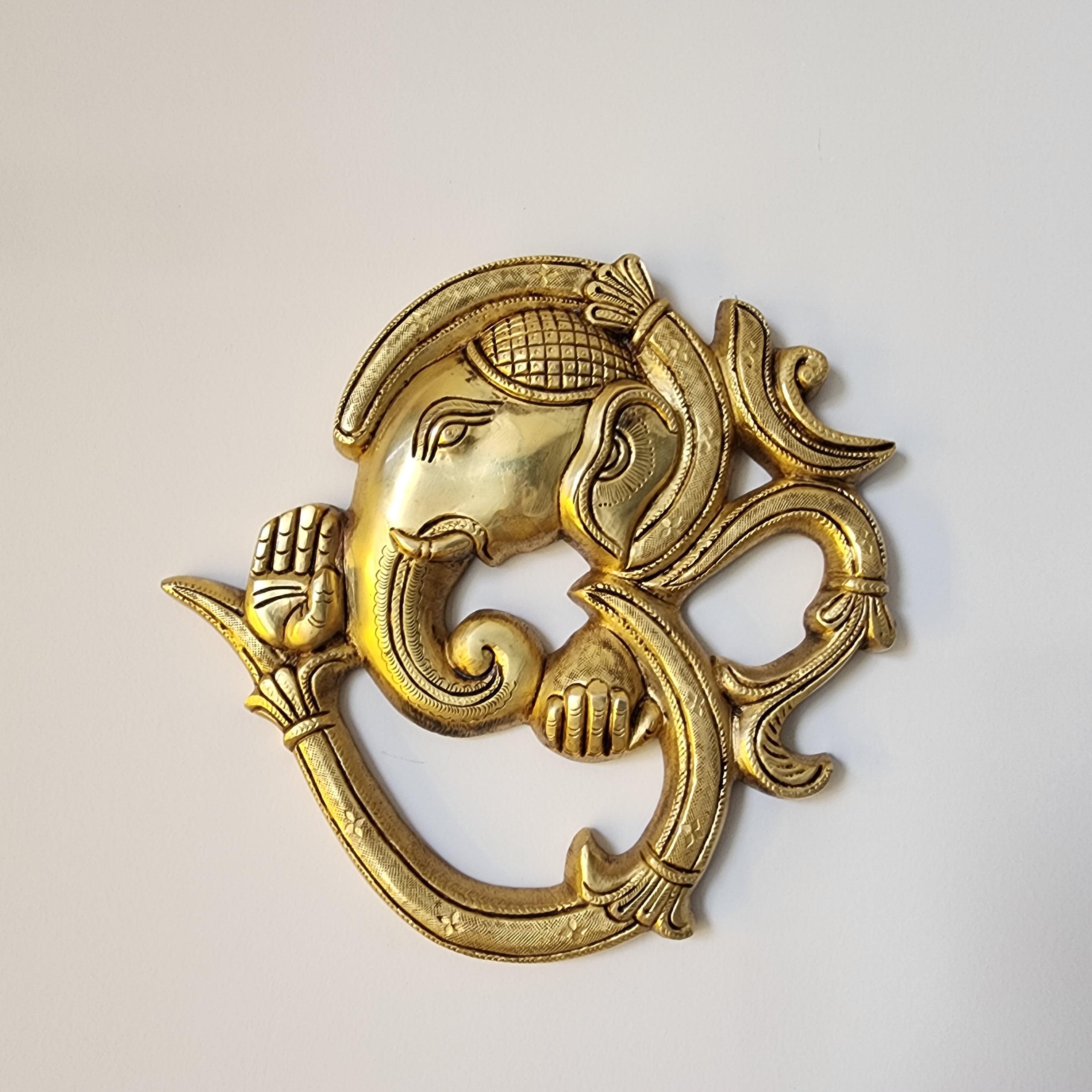 8.5 inch Brass Ganesh Wall Hanging with om: Auspicious Home Decor