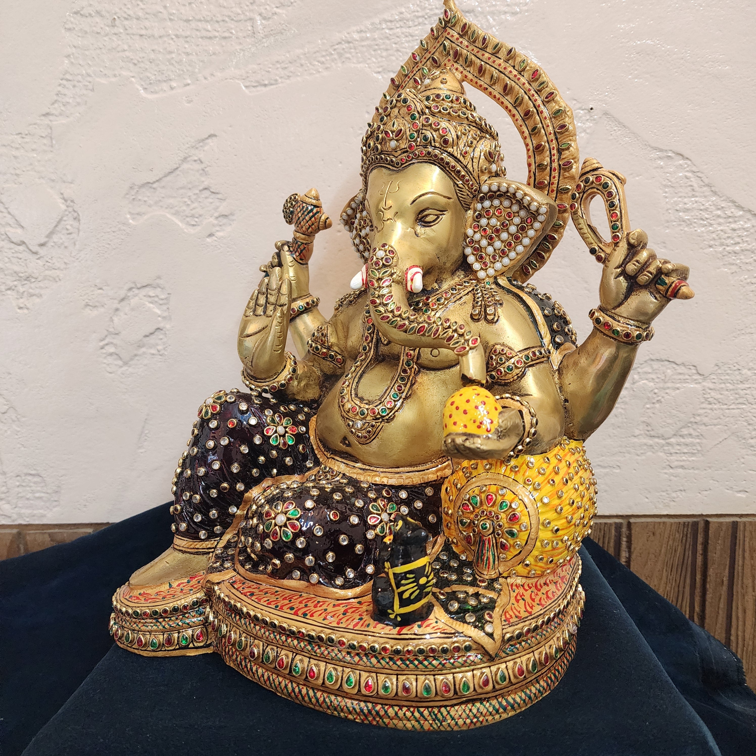  Big brass ganesha Statue in unique pose with jewelry stone work