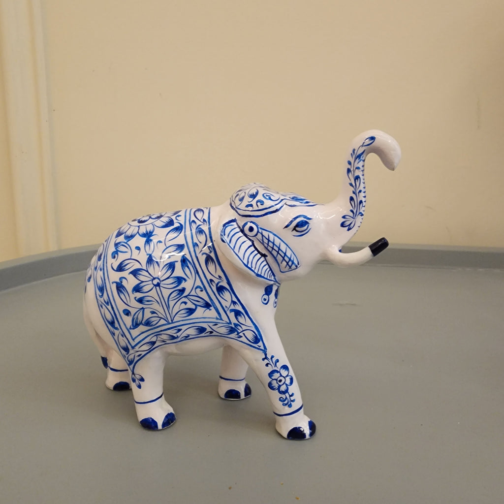 Elephant statue with trunk up metal with hand-painted enamel work