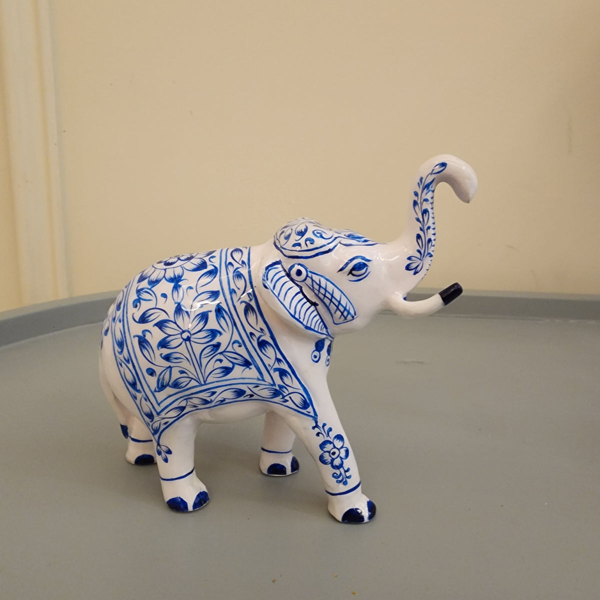 Elephant statue with trunk up metal with hand-painted enamel work