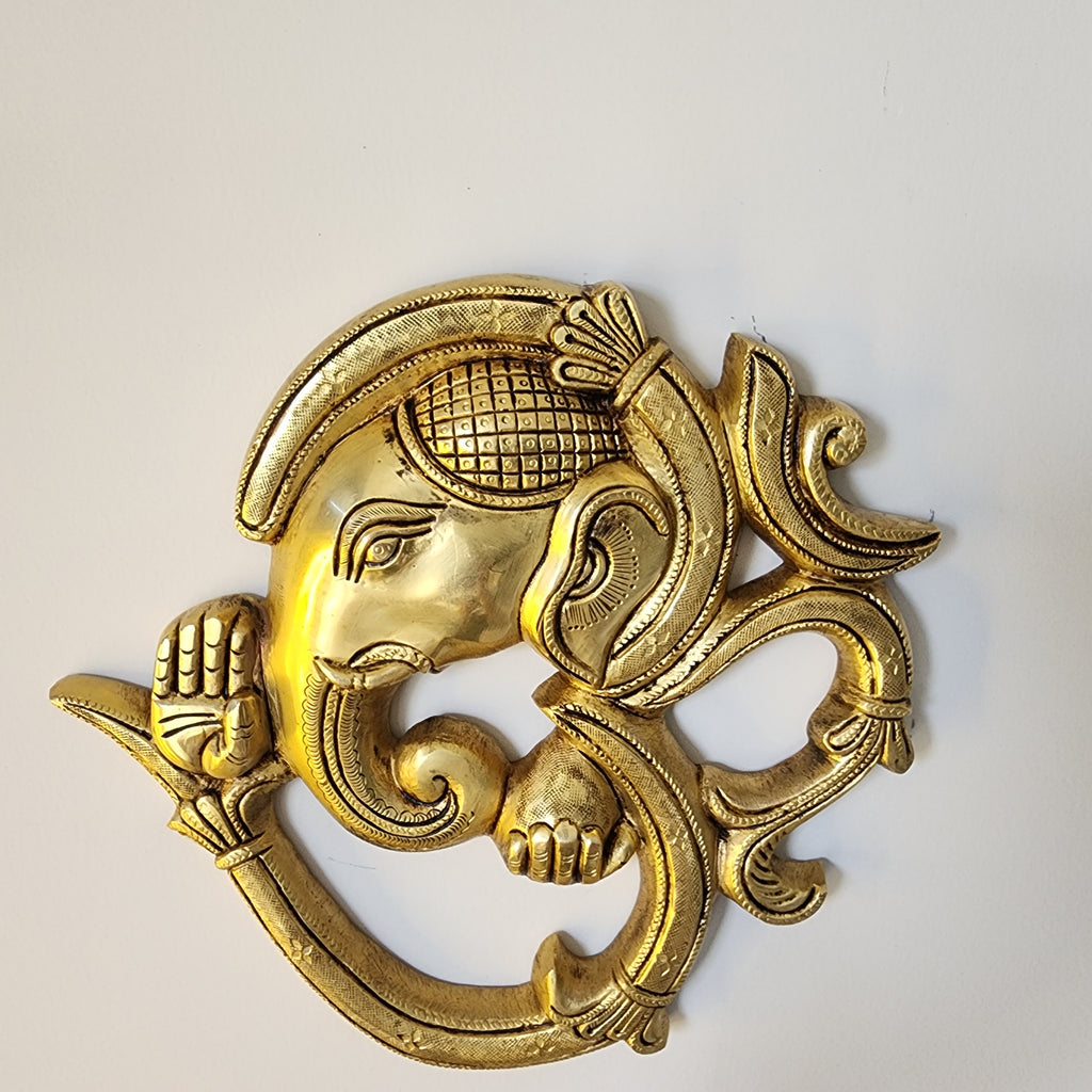 8.5 inch Brass Ganesh Wall Hanging with om: Auspicious Home Decor