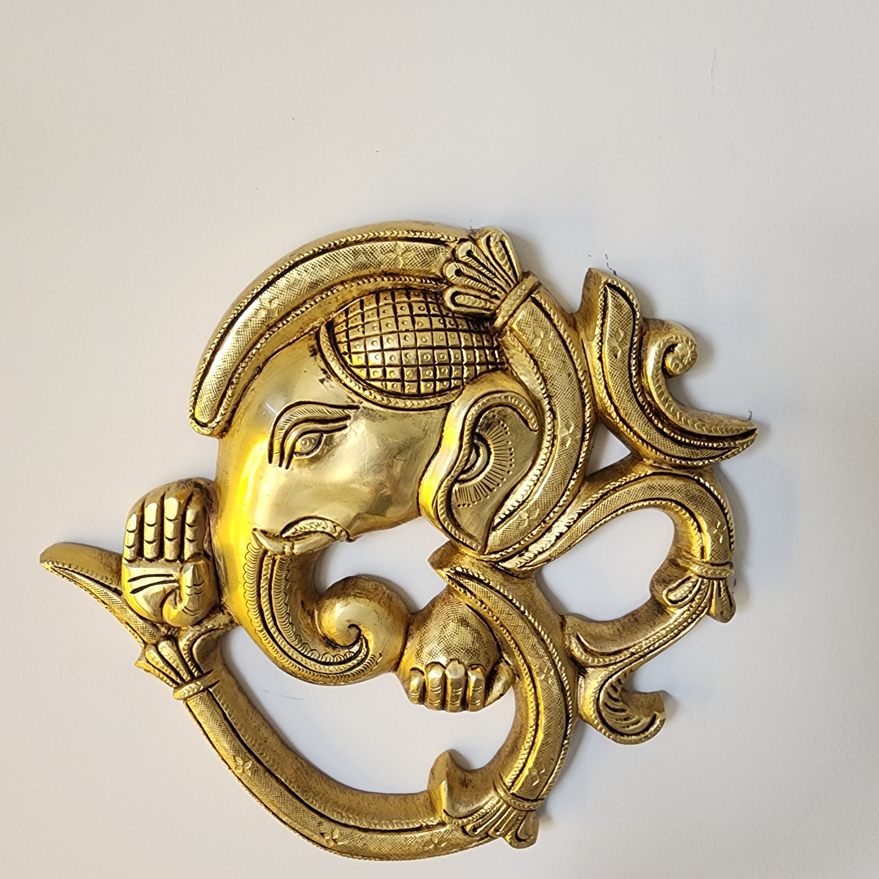 8.5 inch Brass Ganesh Wall Hanging with om: Auspicious Home Decor