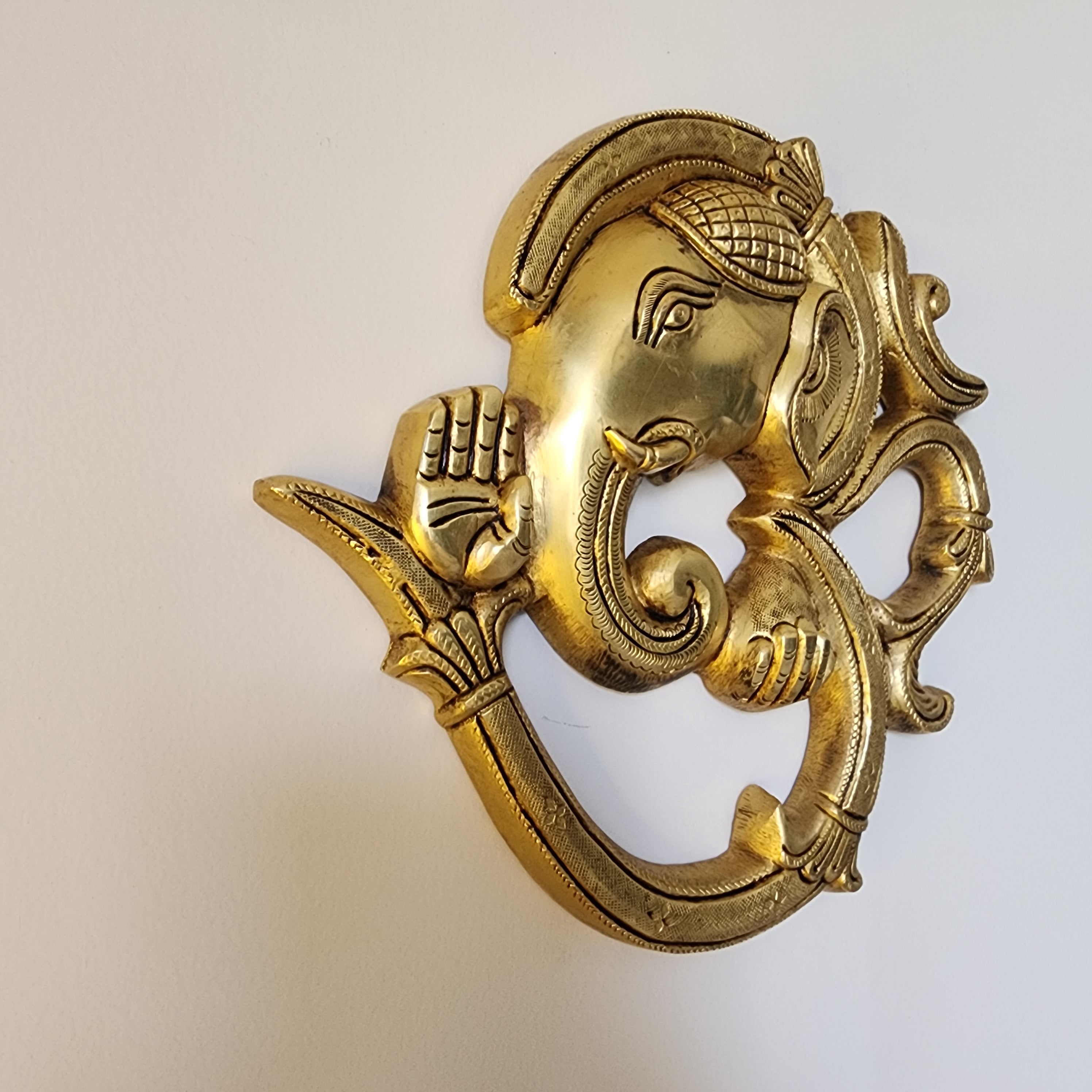 8.5 inch Brass Ganesh Wall Hanging with om: Auspicious Home Decor