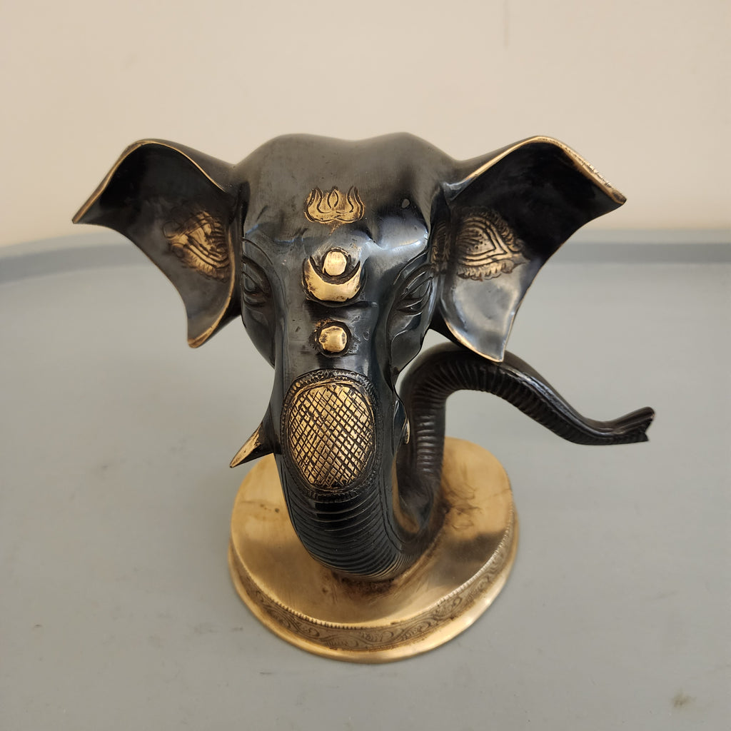 Abstract Ganesha Statue: Modern Brass Good Luck God Idol, 6 inch