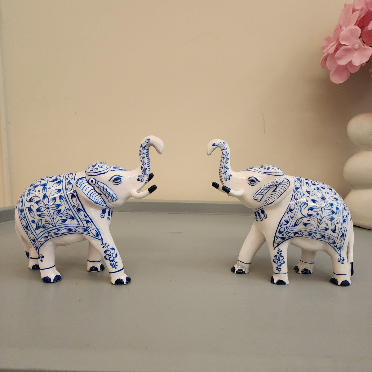 Elephant statue with trunk up metal with hand-painted enamel work