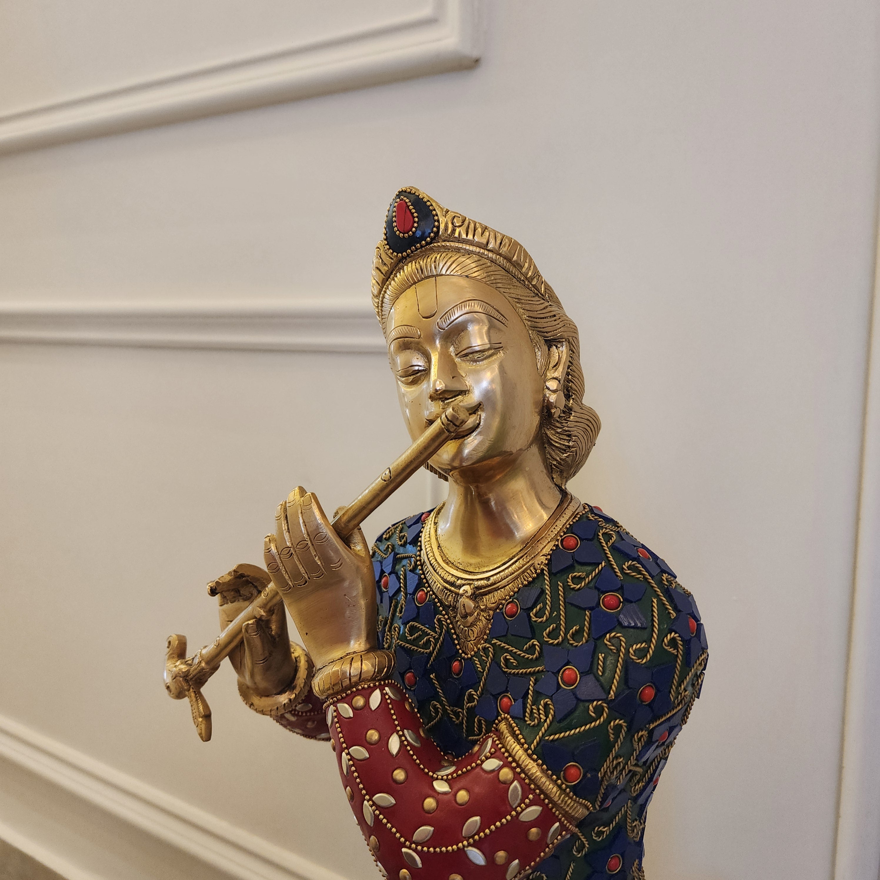 30 inch Krishna murti with stone work