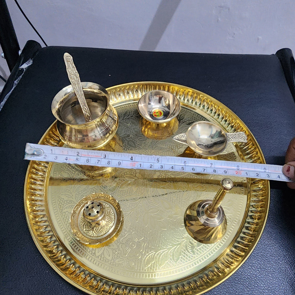 Brass 10 inch pooja thali set of 7 pcs