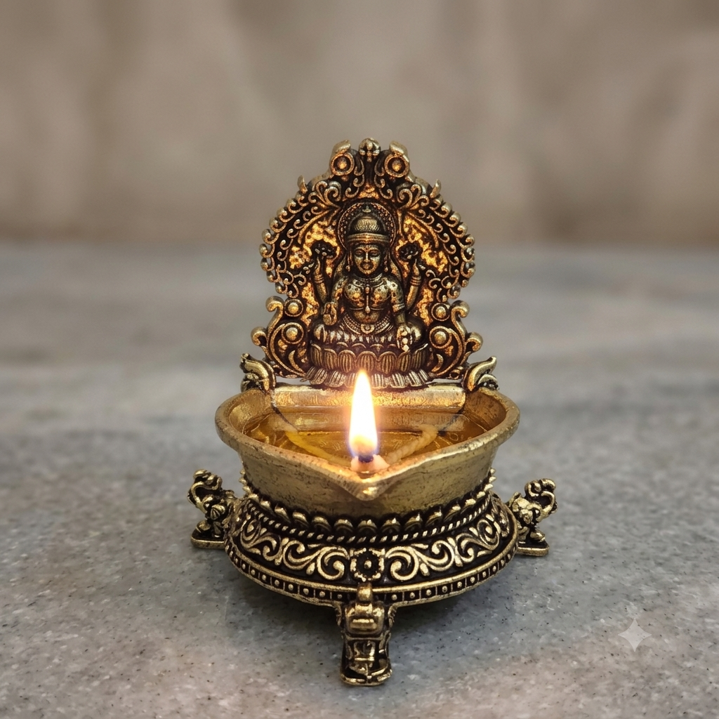 Handcrafted Premium Brass Laxmi maa Diya | 7 cm (100gram)