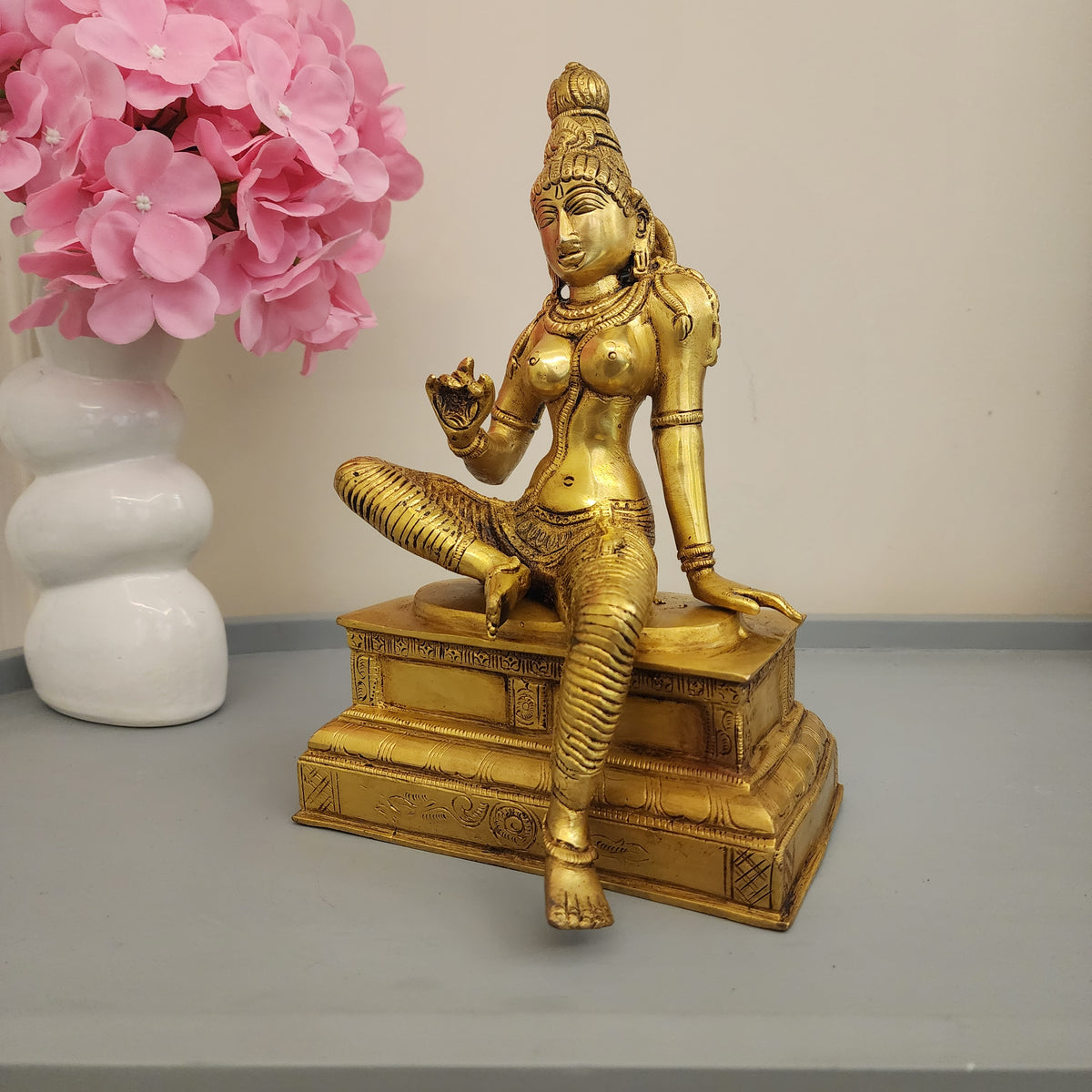 Goddess Parvati Brass Statue 10.5 Inch