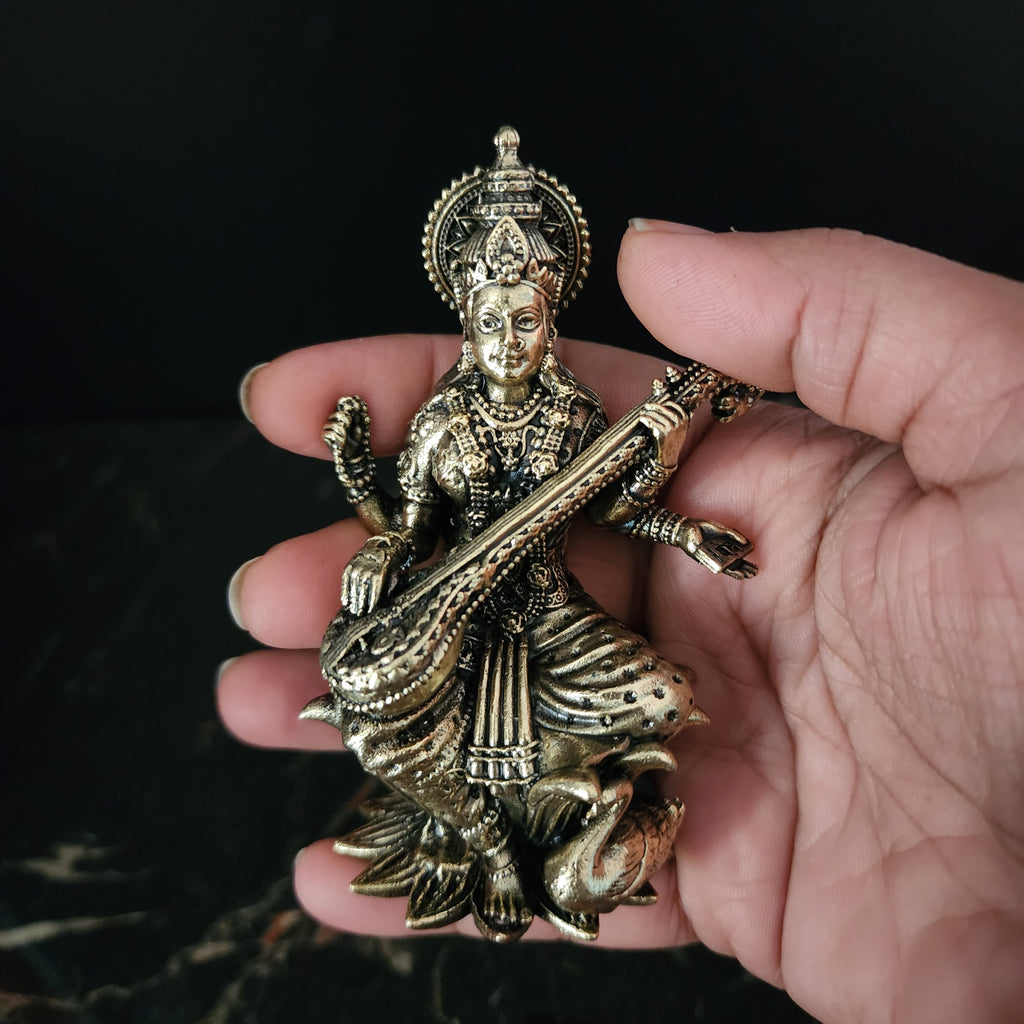 4 inch Saraswati Premium brass statue