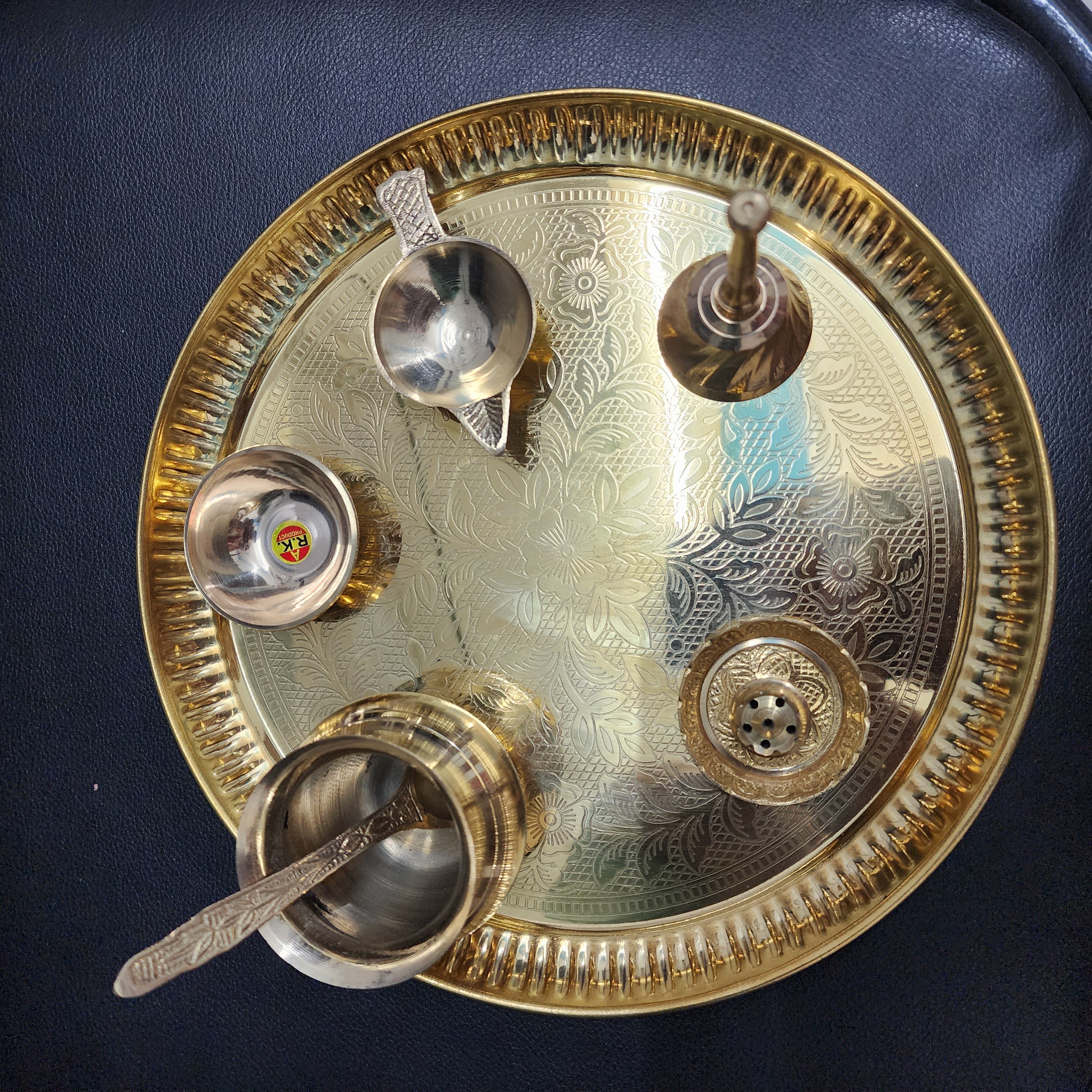 Brass 10 inch pooja thali set of 7 pcs