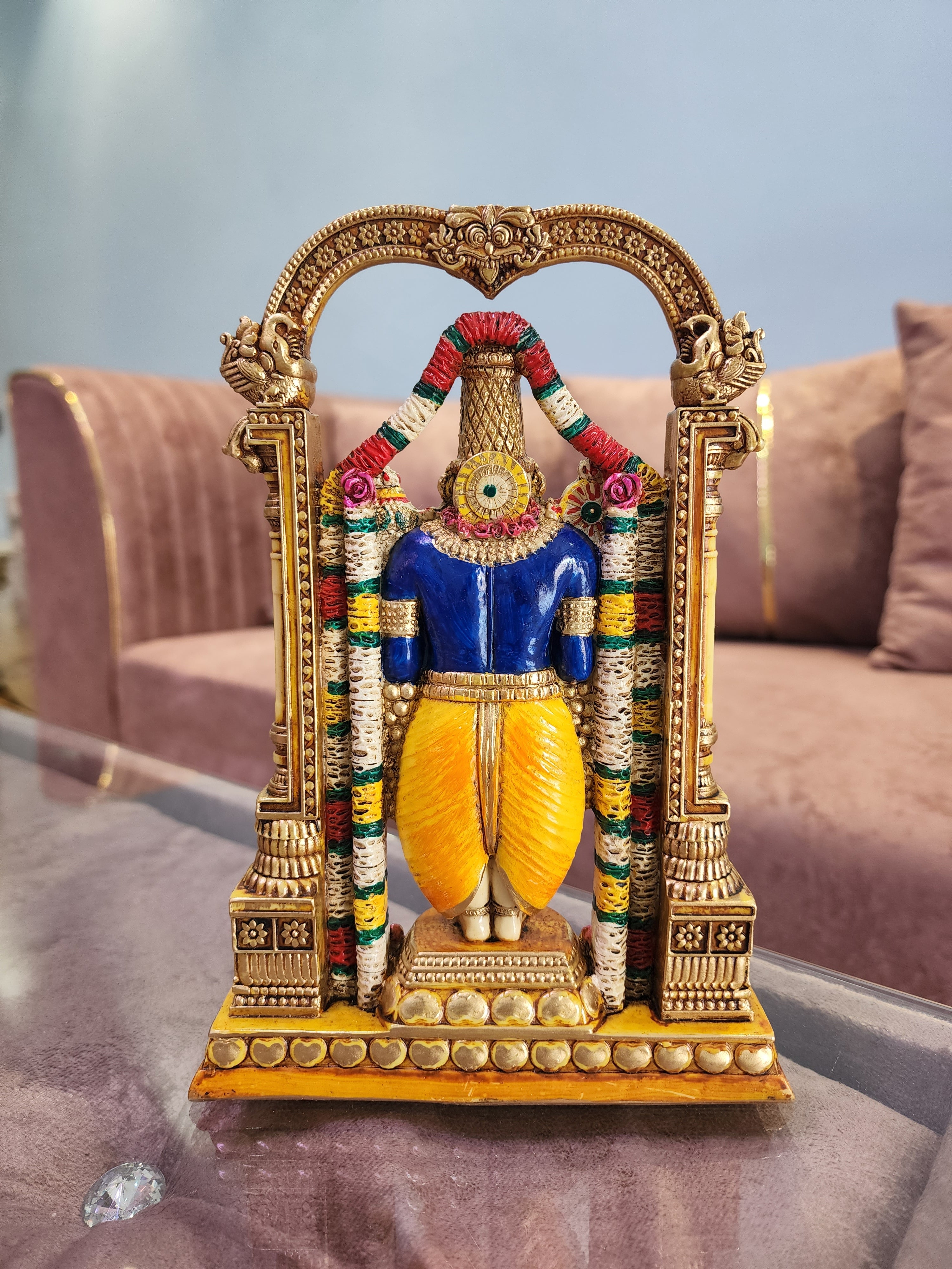 8.5 Inch Tirupati Balaji Statue: Hand-Painted Venkateswara Marble Idol