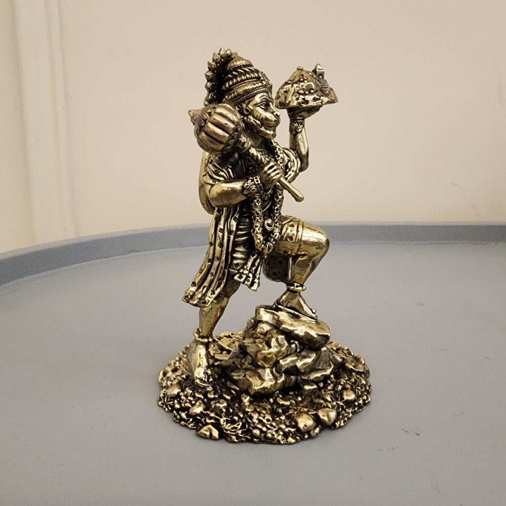 Brass Hanuman Statue with Mountain | sanjeevani Pahad Hanuman | (6 inch) Pack of 1