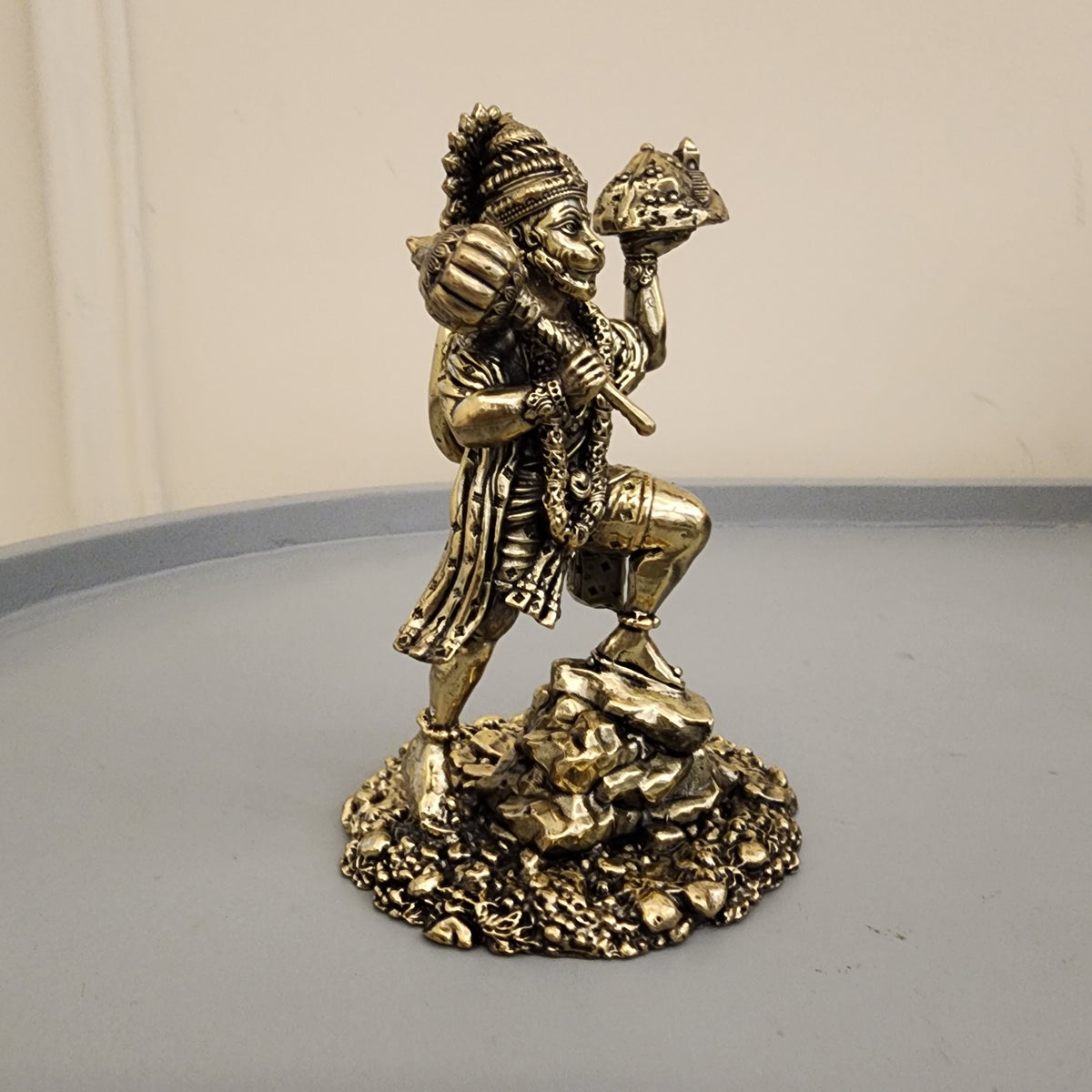 Brass Hanuman Statue with Mountain | sanjeevani Pahad Hanuman | (6 inch) Pack of 1