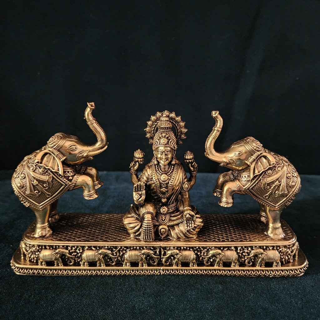 Brass Gajj Lakshmi Statue Hindu Goddess of Wealth 4.5 inch