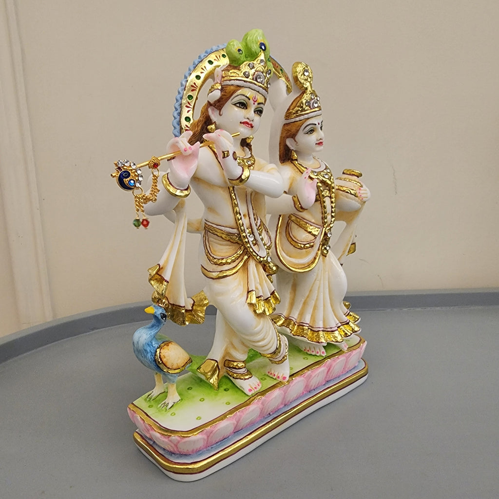 10 inch Hand Painted Culture Marble Radha Krishna statue