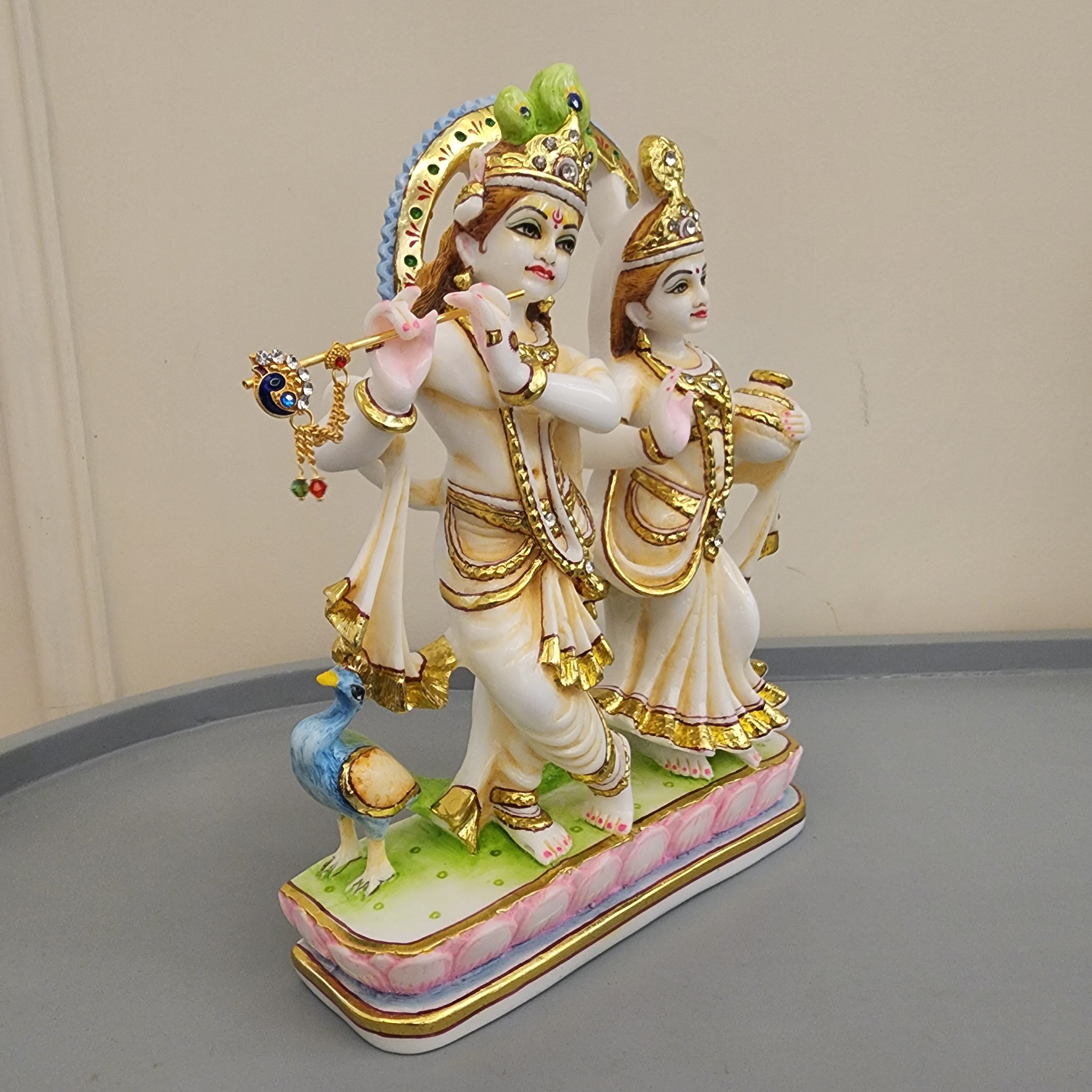 10 inch Hand Painted Culture Marble Radha Krishna statue