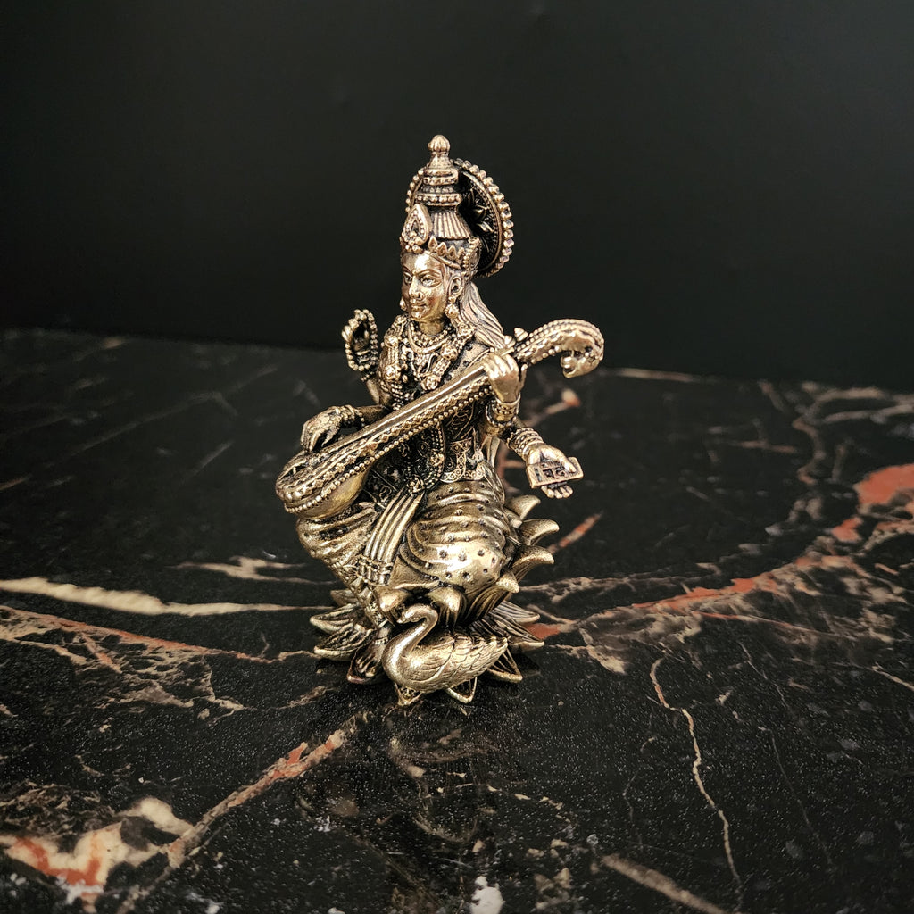4 inch Saraswati Premium brass statue