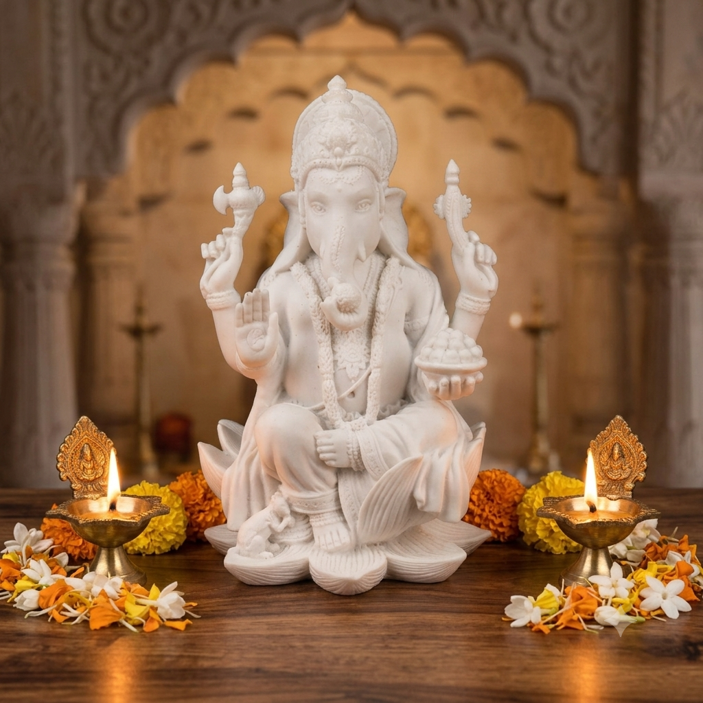 Shree Ganesha 7 Inch White culture Marble