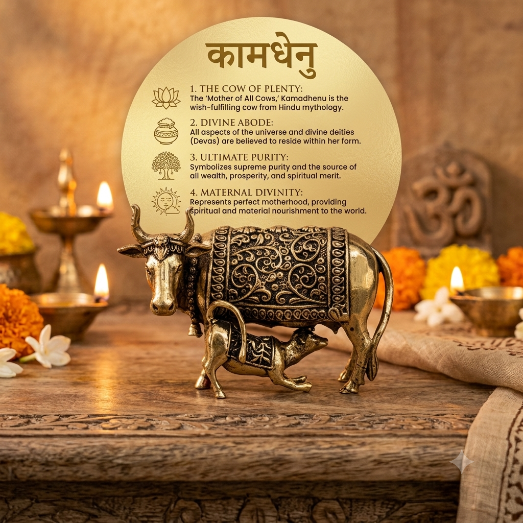 6.5 cm / 5 cm Kaamdhenu cow calf statue premium brass