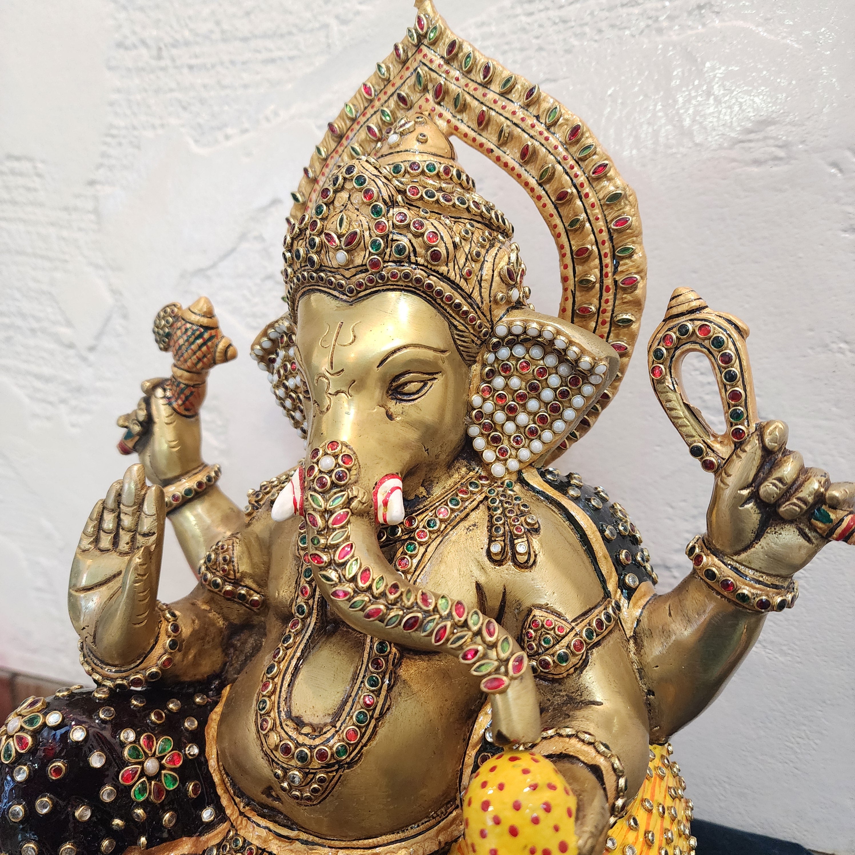 Big brass ganesha Statue in unique pose with jewelry stone work