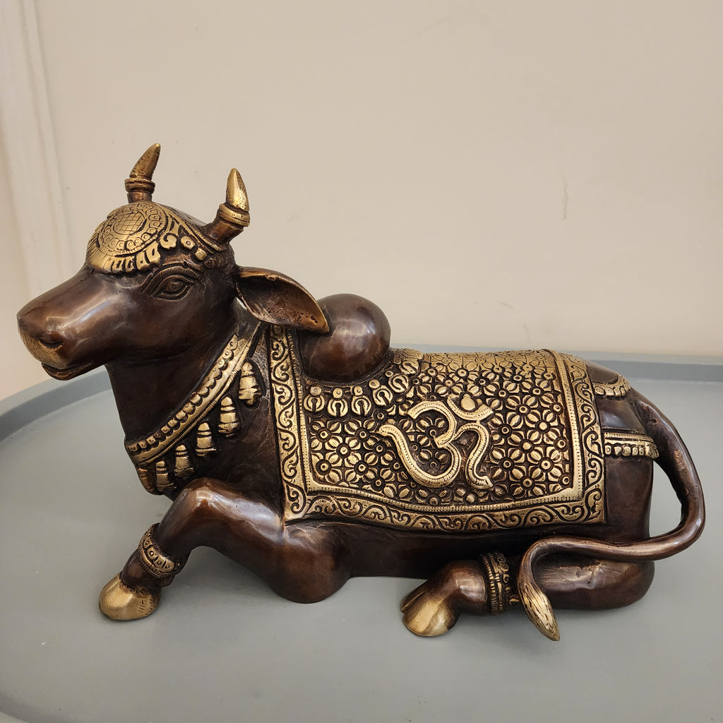 Brass Nandi Statue: Shiva's Bull Calf Idol (20cm) 5.5 kg