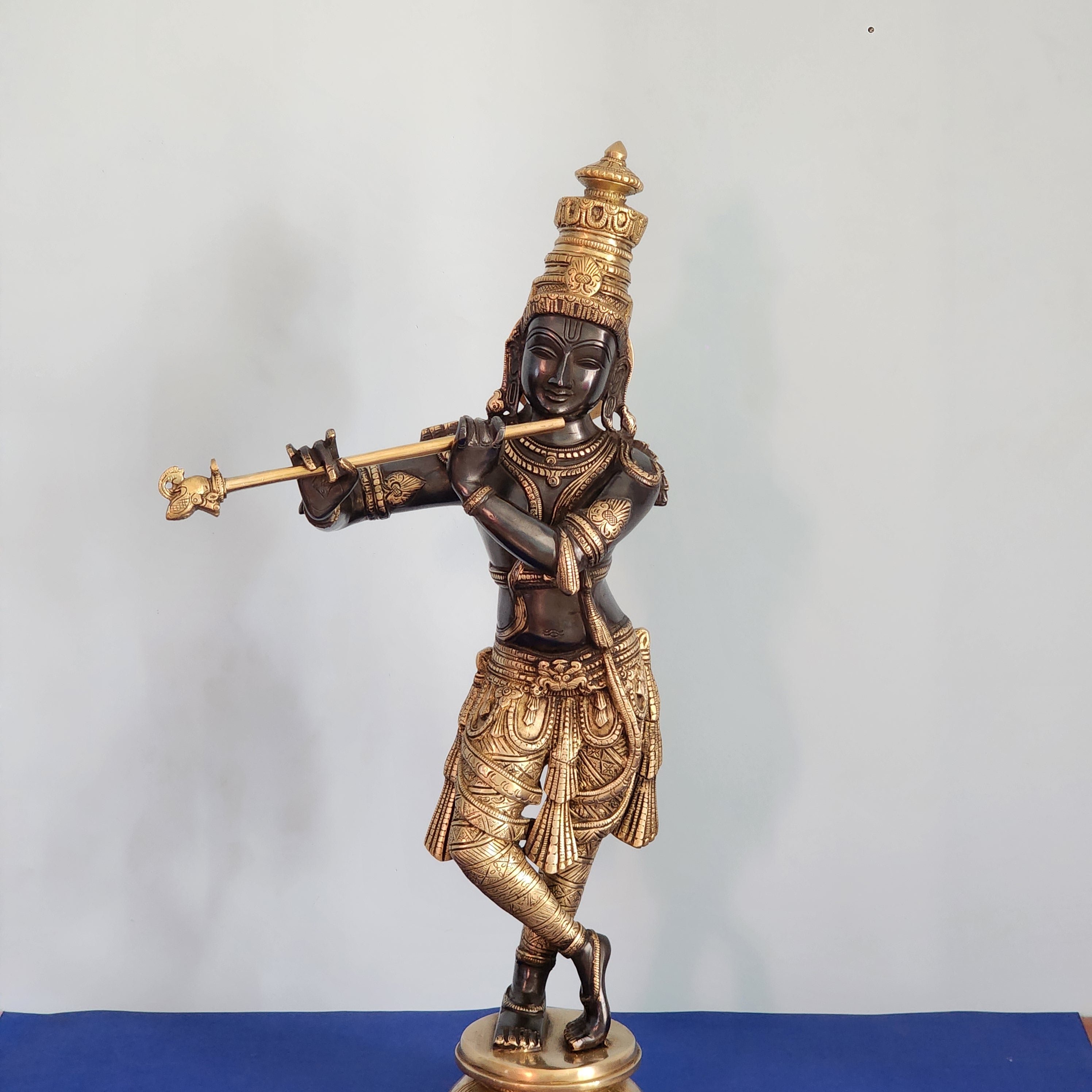 Brass Lord Krishna Statue | 60 cm | Double Tone Black Finished