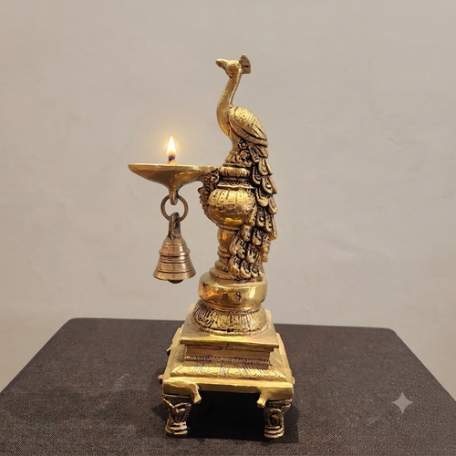 10 inch brass peacock diya