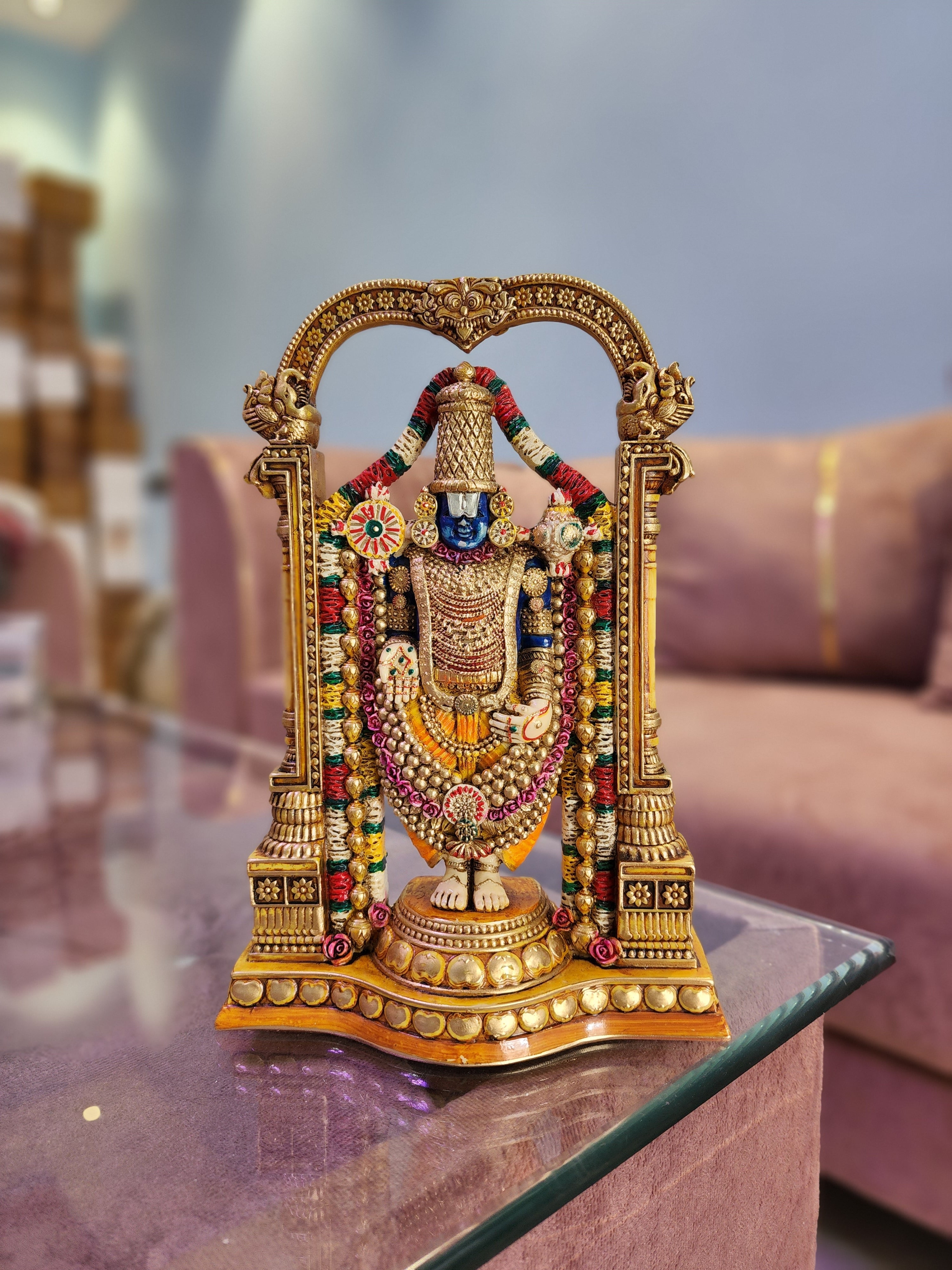 8.5 Inch Tirupati Balaji Statue: Hand-Painted Venkateswara Marble Idol