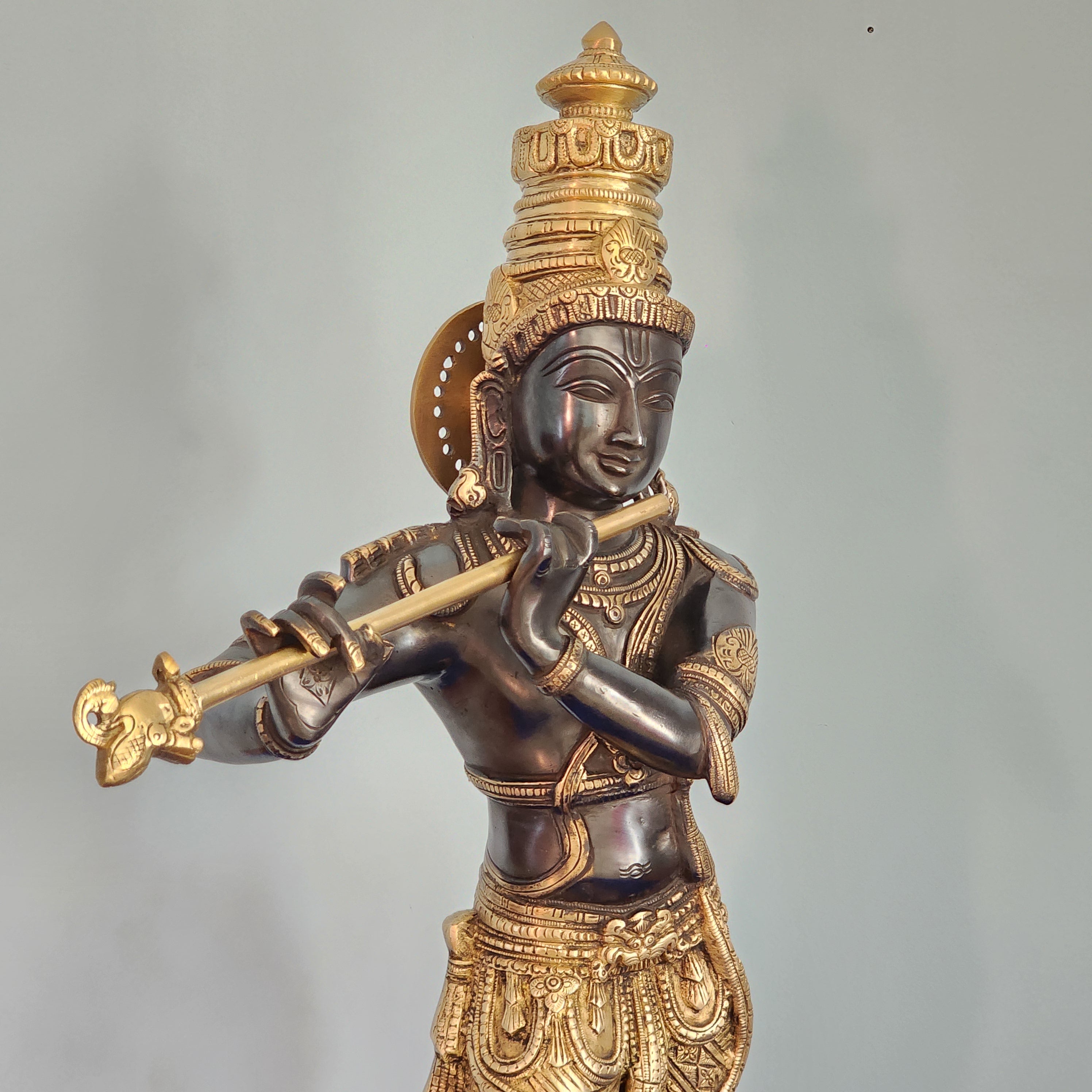 Brass Lord Krishna Statue | 60 cm | Double Tone Black Finished